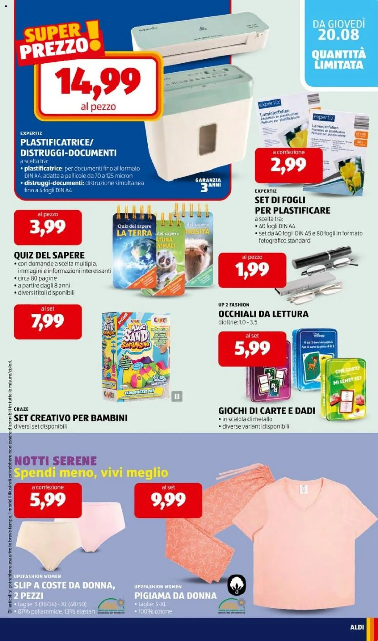 Volantino Aldi del 17/08/2026 | Pagina: 33 | Prodotti: Pigiama, Occhiali, Pigiama da donna, Scatola