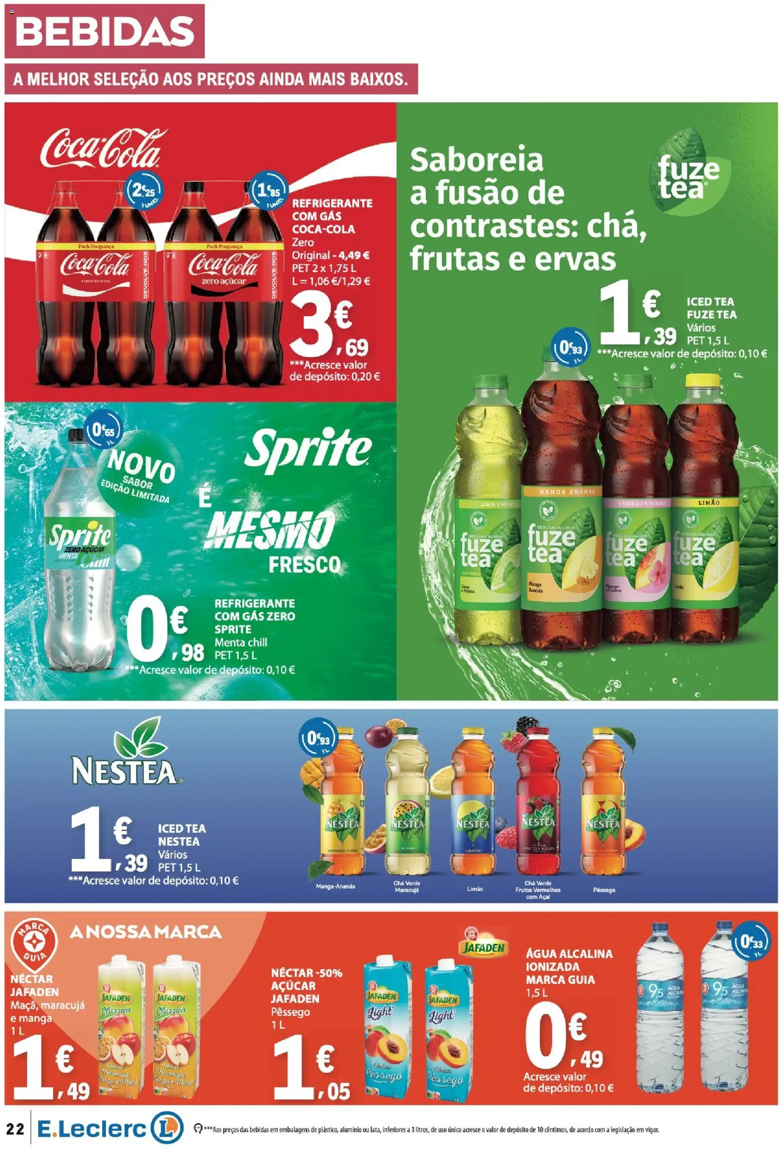 E.Leclerc folheto │ válido de 27/08/2026 | Página: 22 | Produtos: Refrigerante, Bebidas, Chá verde, Lima