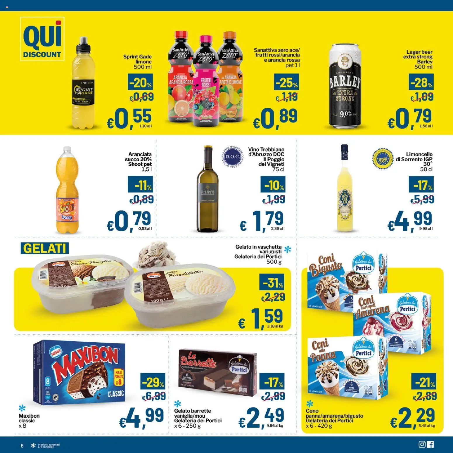 Volantino Qui Discount del 19.05.2026 | Pagina: 6 | Prodotti: Succo, Panna, Vino, Amarena