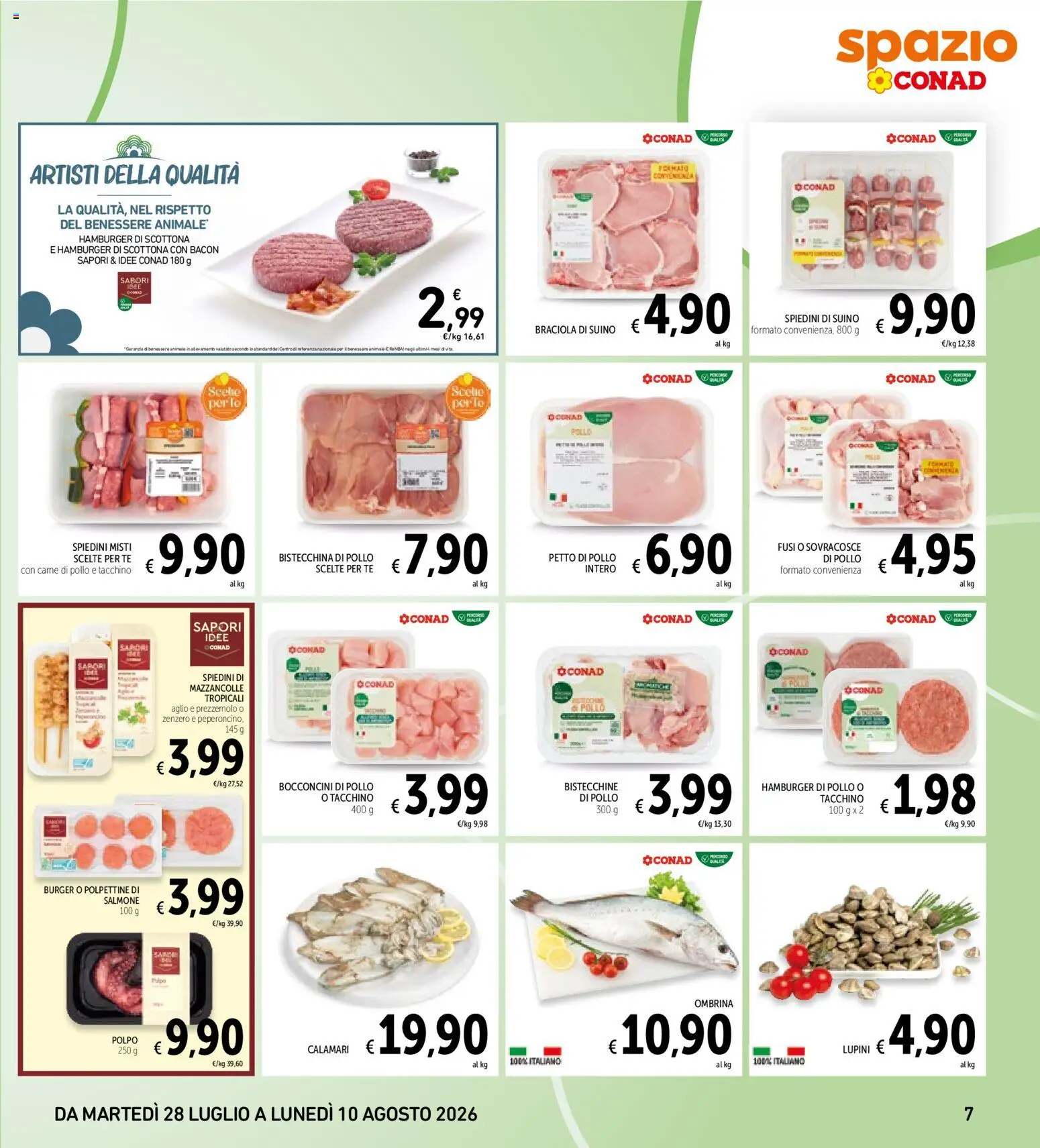 Volantino Spazio Conad del 28/07/2026 | Pagina: 7 | Prodotti: Salmone, Calamari, Prezzemolo, Hamburger