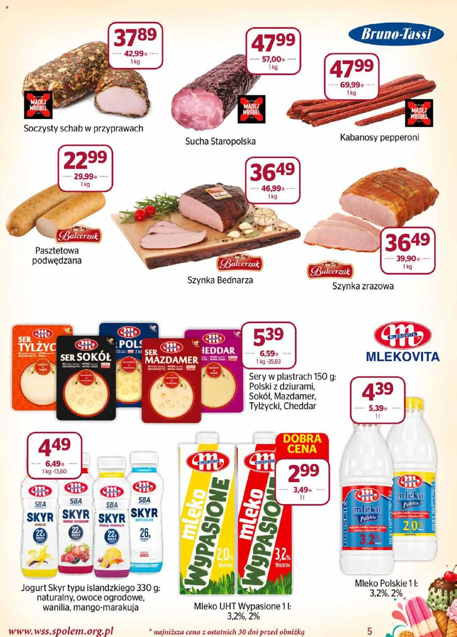 Społem gazetka od 01.08.2026 | Strona: 5 | Produkty: Pralka, Sery, Mleko, Cheddar