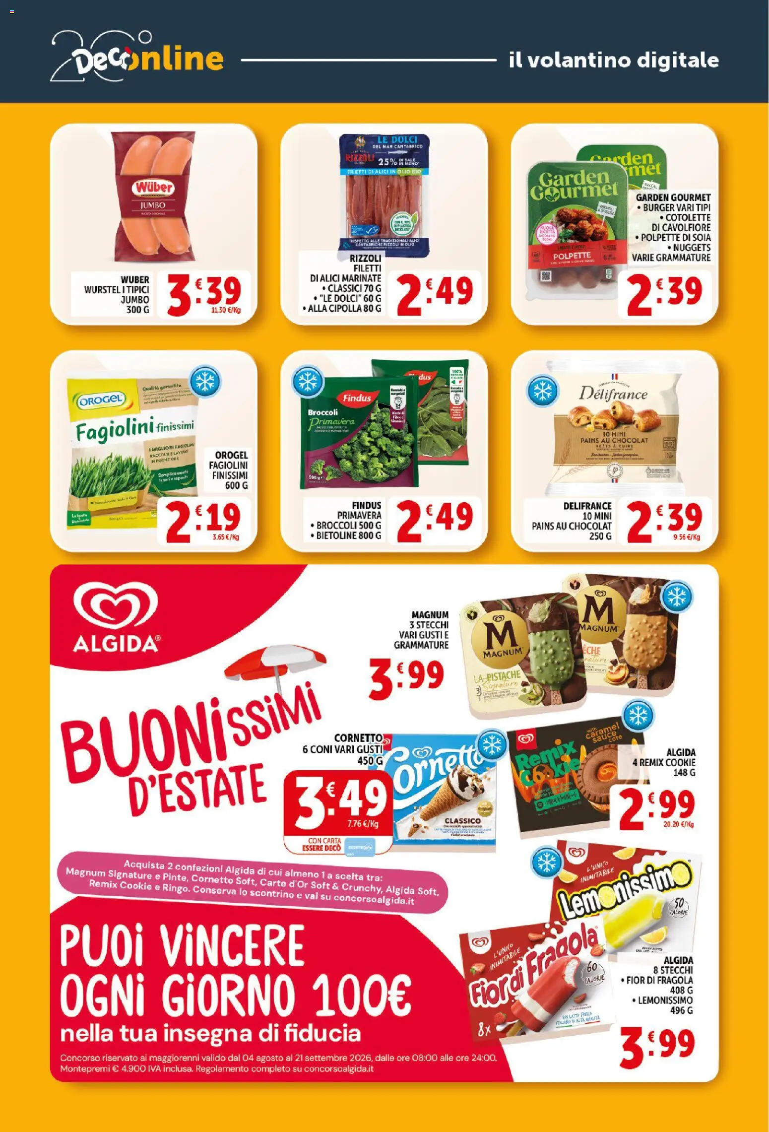 Volantino Decò del 21/08/2026 | Pagina: 23 | Prodotti: Magnum, Latte, Dolci, Alici