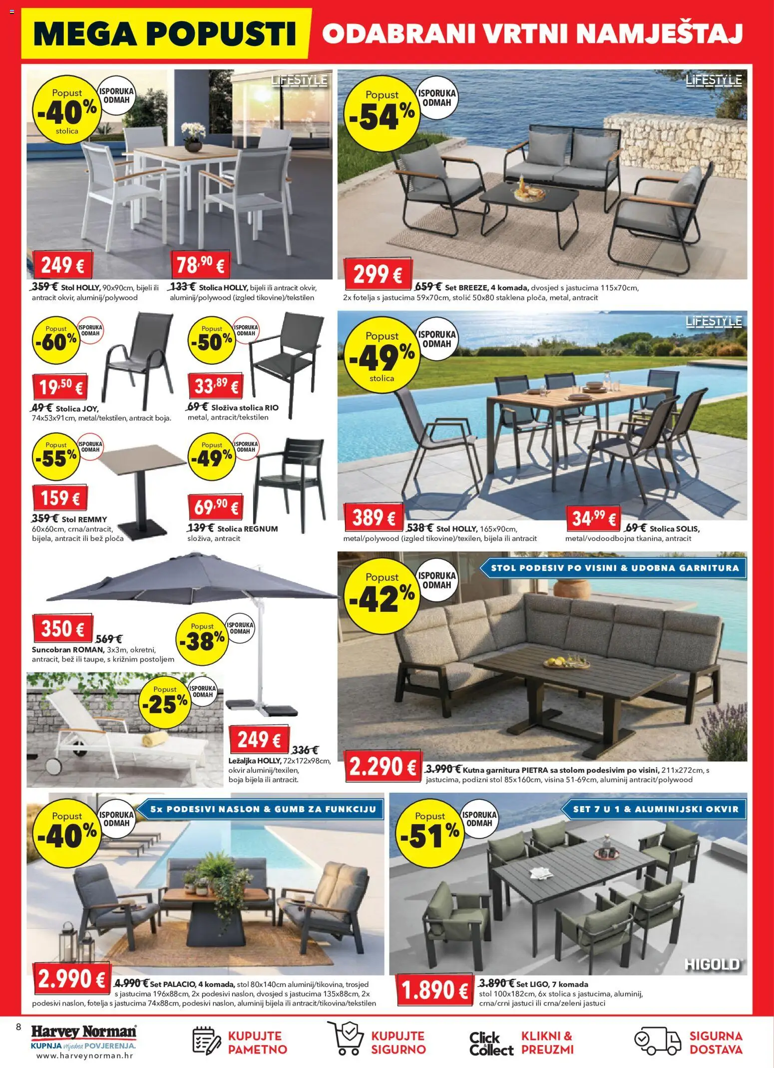 Harvey Norman katalog | vrijedi od 16.07.2026 | Stranica: 8 | Proizvodi: Fotelja, Stol, Suncobran, Kutna garnitura