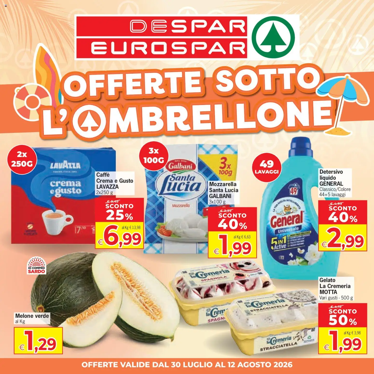 Volantino Eurospar del 30/07/2026 | Pagina: 1 | Prodotti: Crema, Caffè, Mozzarella, Lavazza