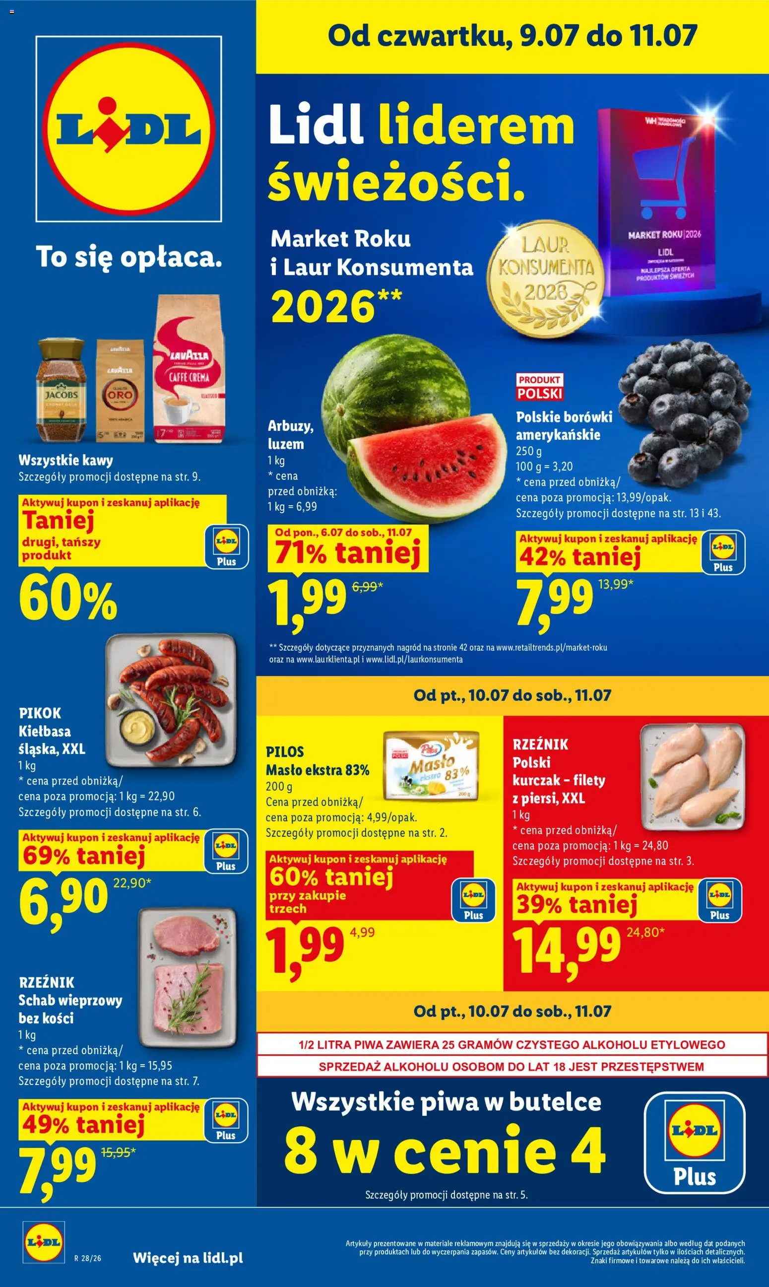 Lidl Polsko leták od 09.07.2026 | Strana: 1 | Produkty: Máslo, Lavazza, Jacobs, Pikok