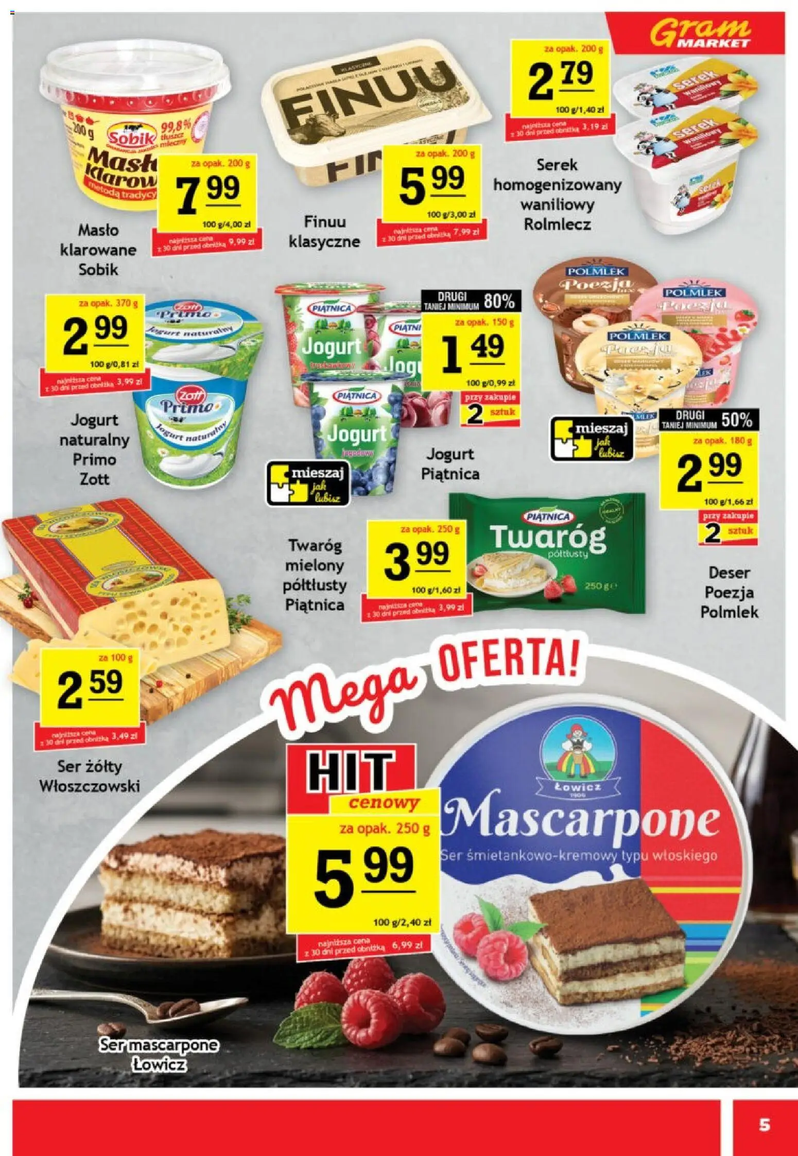 Gram Market gazetka od 15.07.2026 | Strona: 5 | Produkty: Mascarpone, Masło, Jogurt, Twaróg