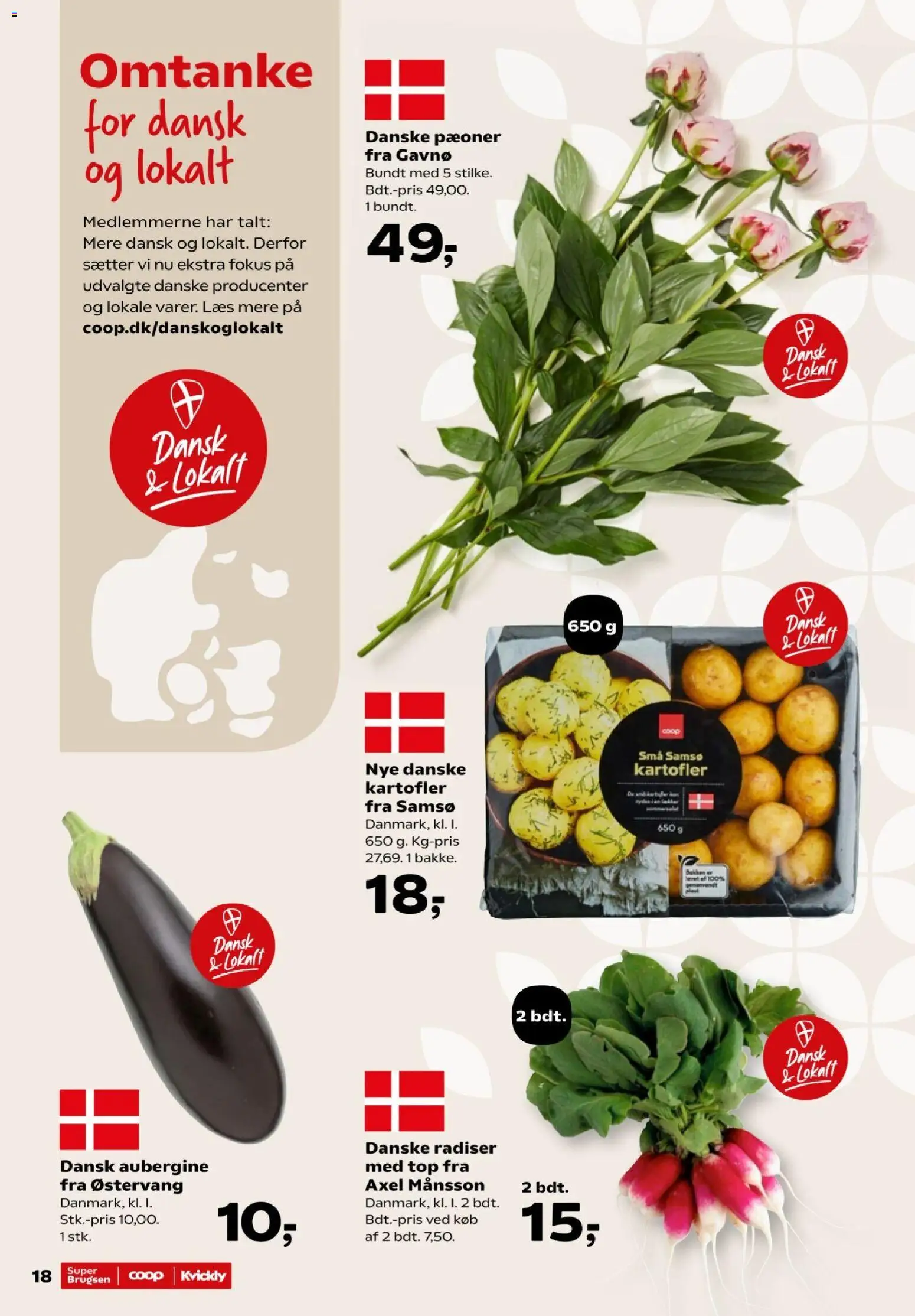 Kvickly tilbudsavis – gyldig fra 04.06.2026 | Side: 18 | Produkter: Radiser, Kartofler, Aubergine