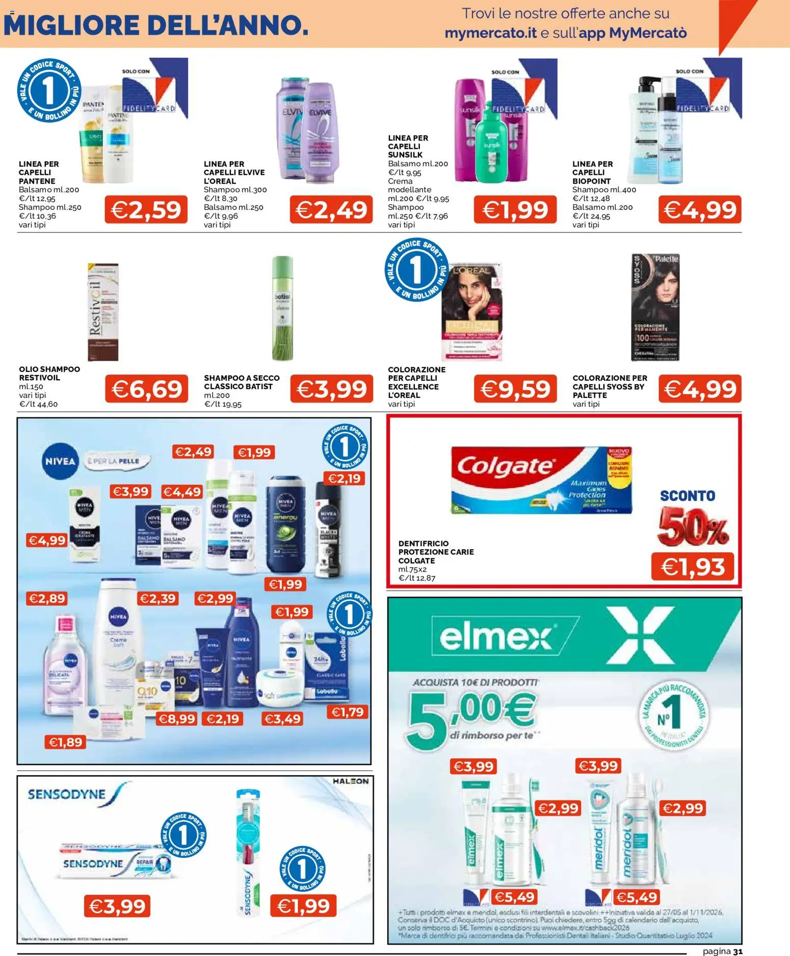 Volantino Mercatò del 03/09/2026 | Pagina: 31 | Prodotti: Shampoo, Crema, Dentifricio, Olio