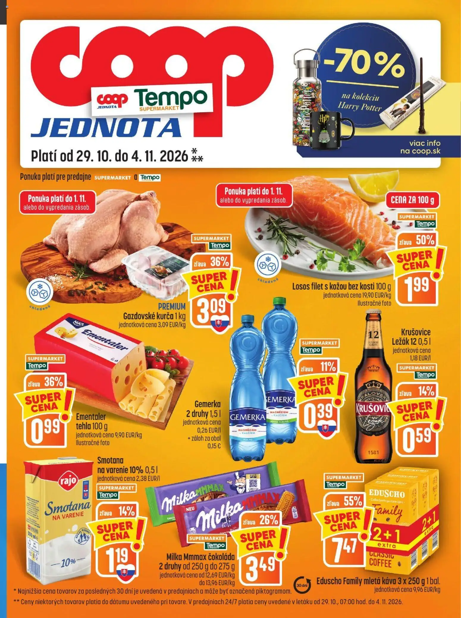 Nové COOP Jednota akcie – leták je platný od 29.10.2026 | Strana: 13 | Produkty: Smotana, Krušovice, Smotana na varenie, Gemerka