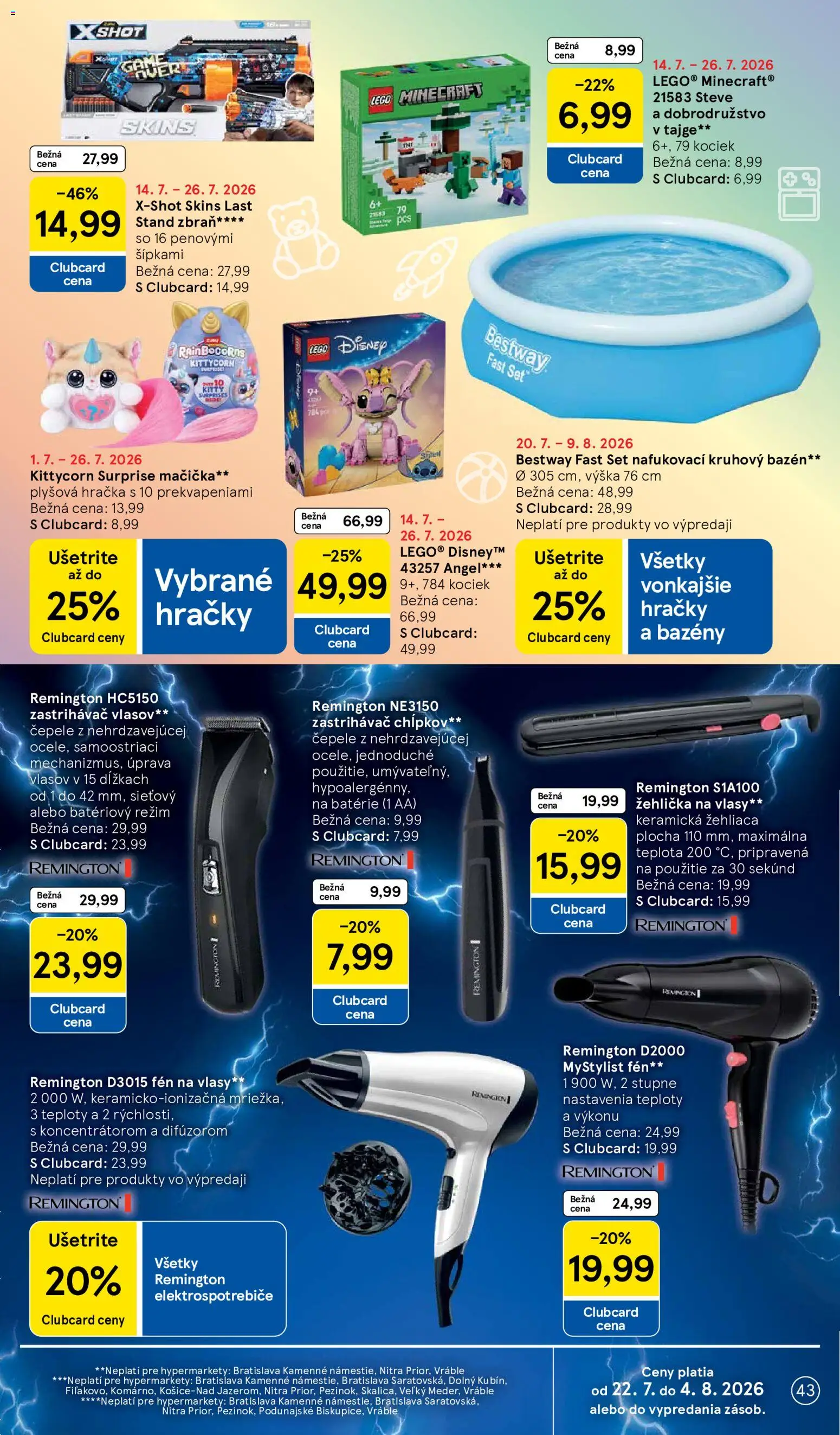 Nové Tesco akcie – leták je platný od 22.07.2026 | Strana: 43 | Produkty: Bazény, Zastrihávač vlasov, Fén na vlasy, Žehlička na vlasy