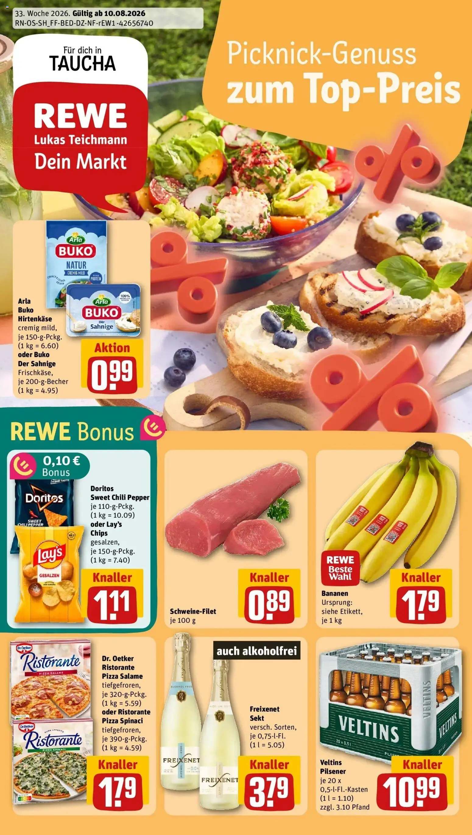 REWE Prospekt ab 10.08.2026 zum Blättern » Angebote | Seite: 1 | Produkte: Ristorante, Sekt, Pils, Chili