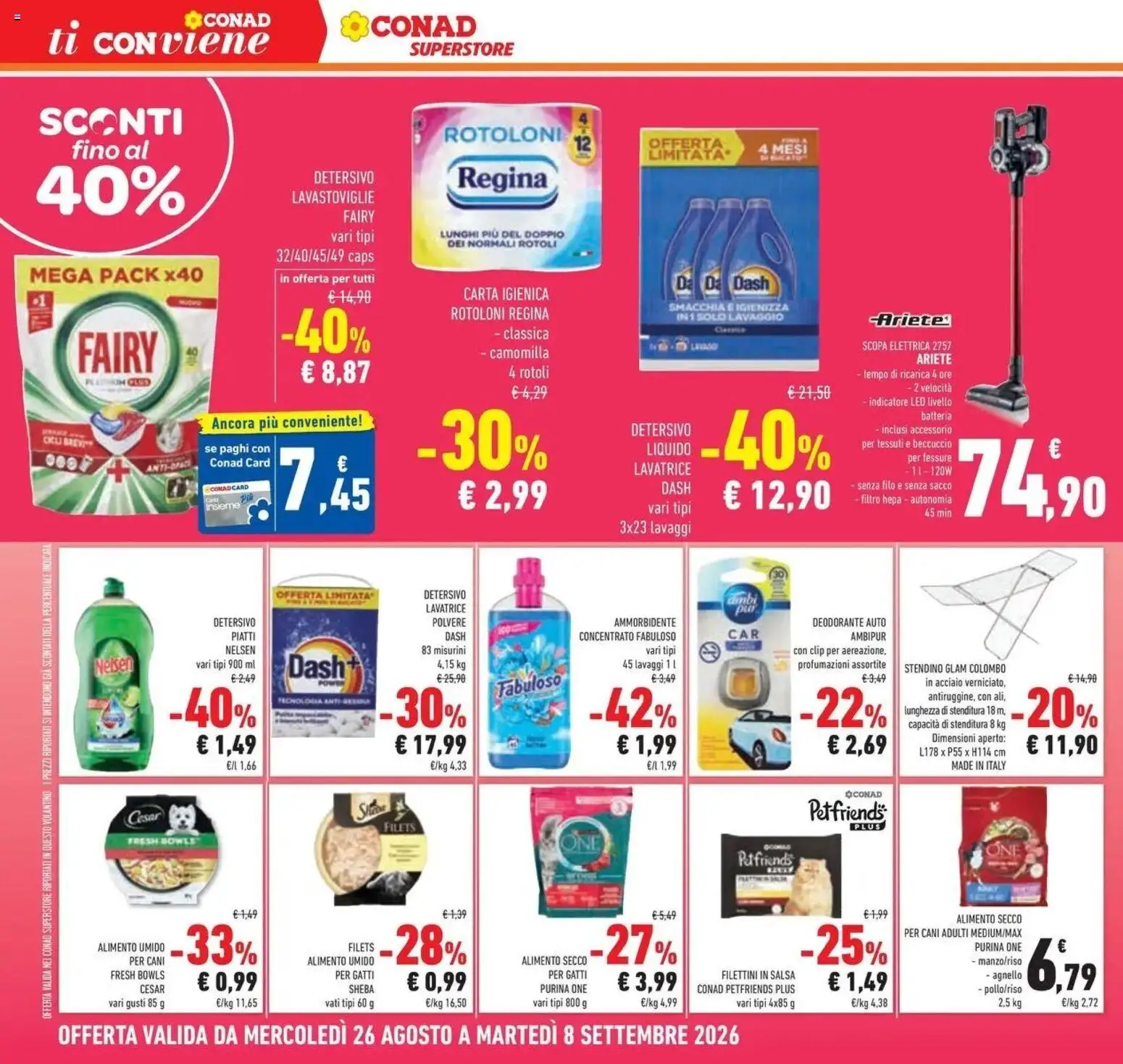 Volantino Conad dal 26/08/2026 > Anteprima | Pagina: 14 | Prodotti: Carta igienica, Deodorante, Salsa, Stendino