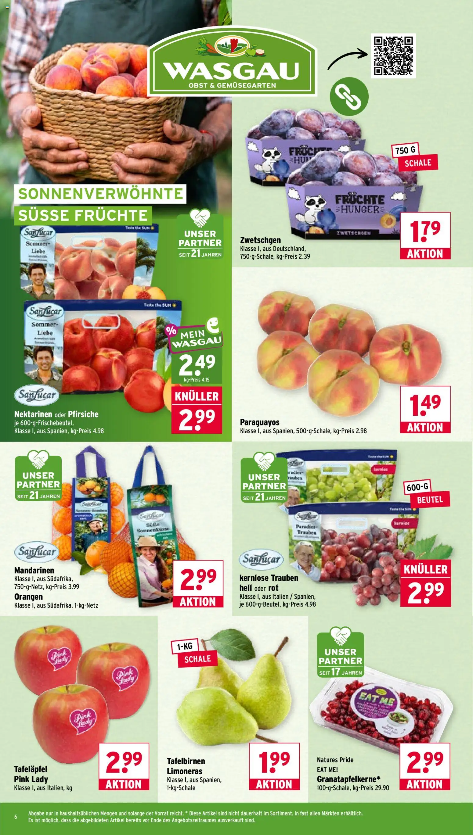 Wasgau Prospekt – gültig ab 24.08.2026 | Seite: 6 | Produkte: Nektarinen, Trauben, Mandarinen, Orangen