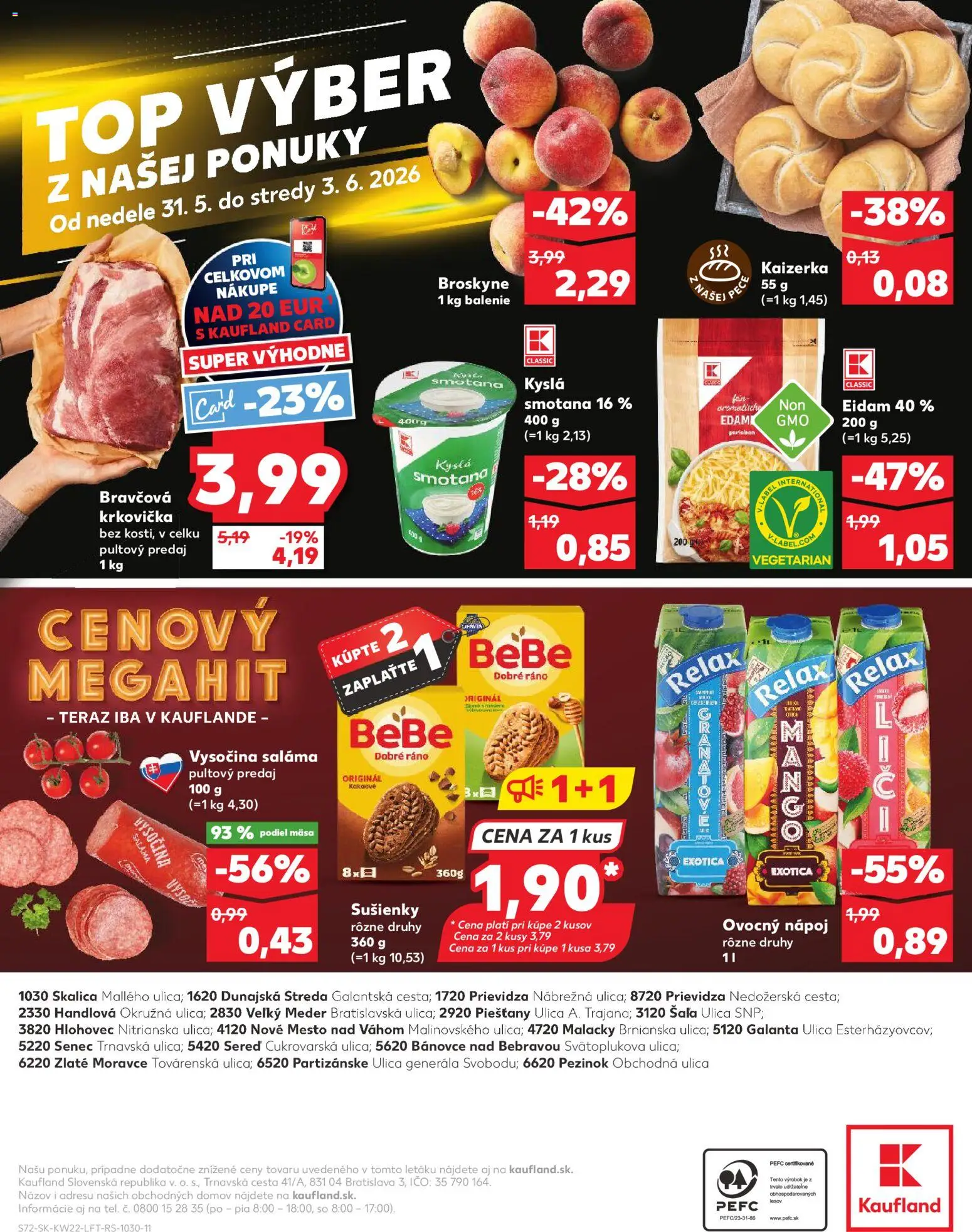 Nové Kaufland akcie – leták je platný od 28.05.2026 | Strana: 72 | Produkty: Smotana, Bravčová krkovička, Krkovička, Broskyne