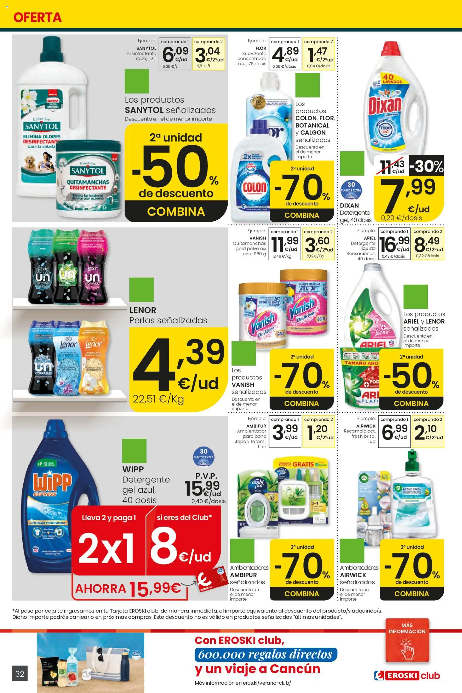 Eroski Ofertones de verano │ válido desde el 11.06.2026 | Página: 32 | Productos: Polvo, Detergente, Caja, Baño