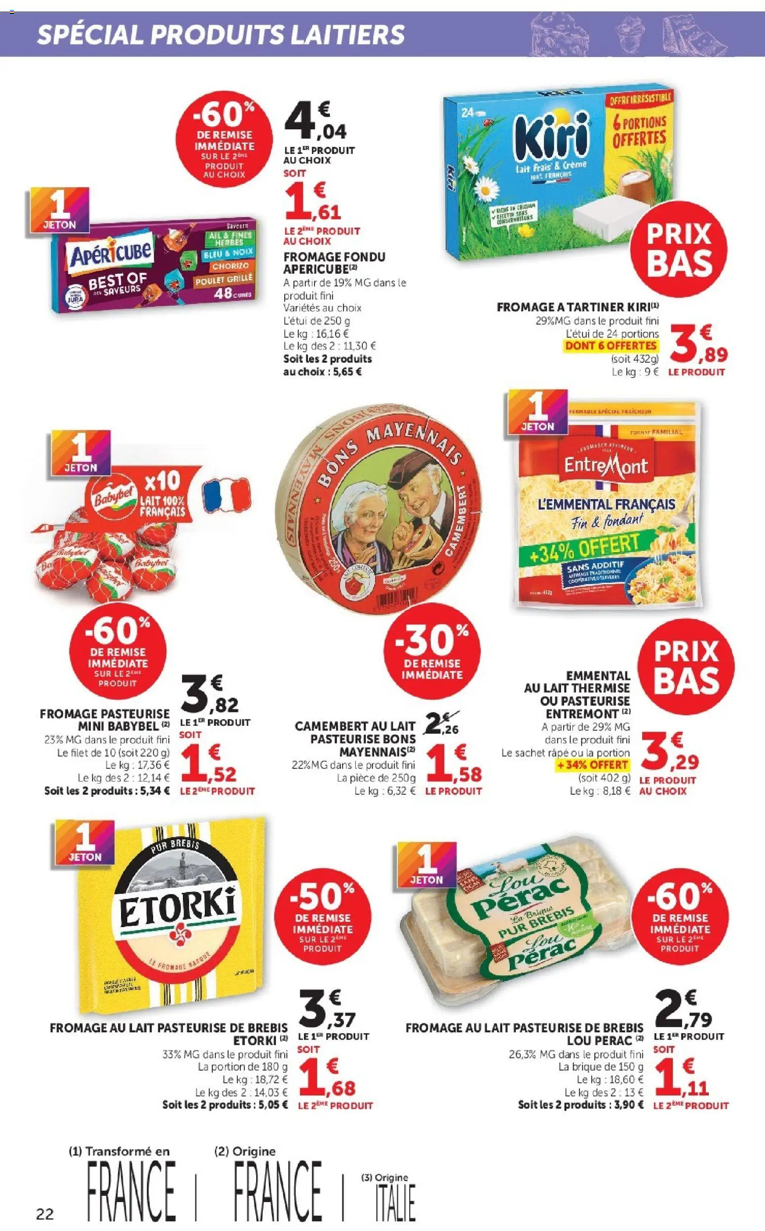{H1} | Page: 22 | Produits: Emmental, Râpe, Lait, Camembert