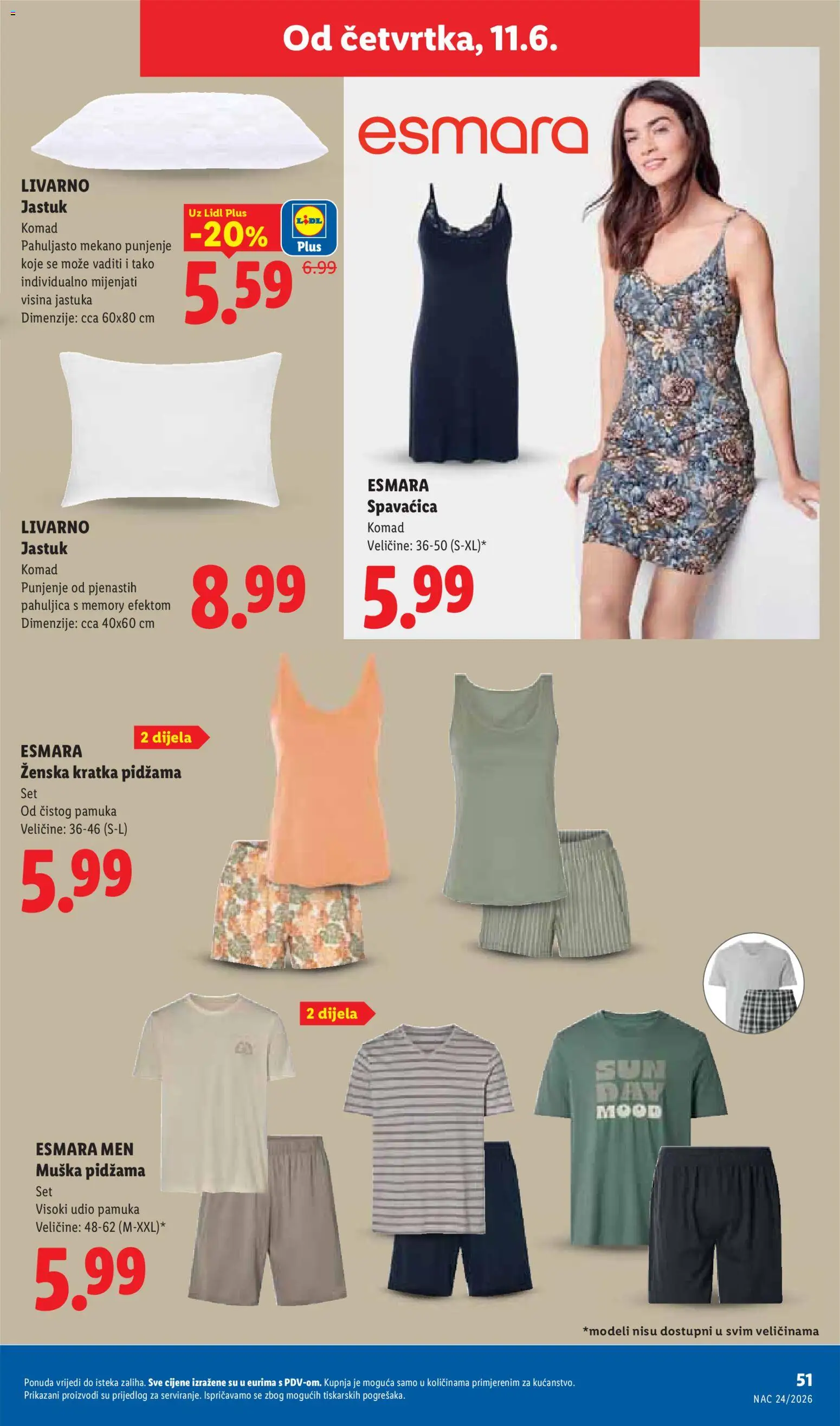 Lidl katalog | vrijedi od 08.06.2026 | Stranica: 51 | Proizvodi: Jastuk, Pidžama