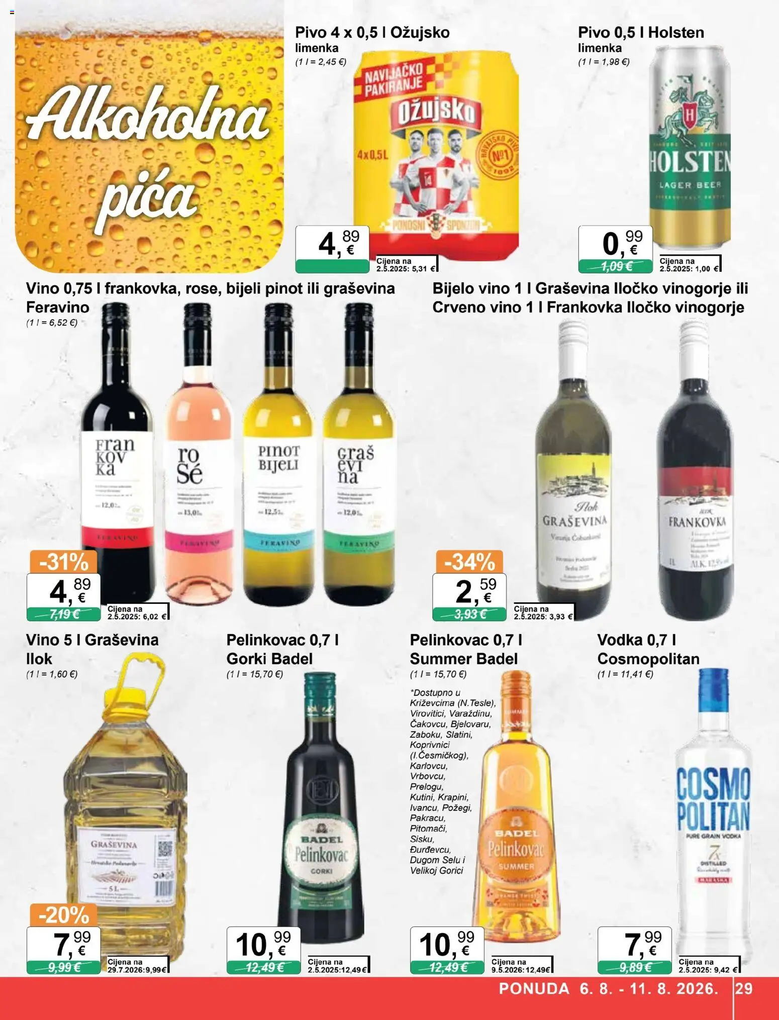 KTC katalog | vrijedi od 06.08.2026 | Stranica: 29 | Proizvodi: Pelinkovac, Bijelo vino, Vino, Vodka