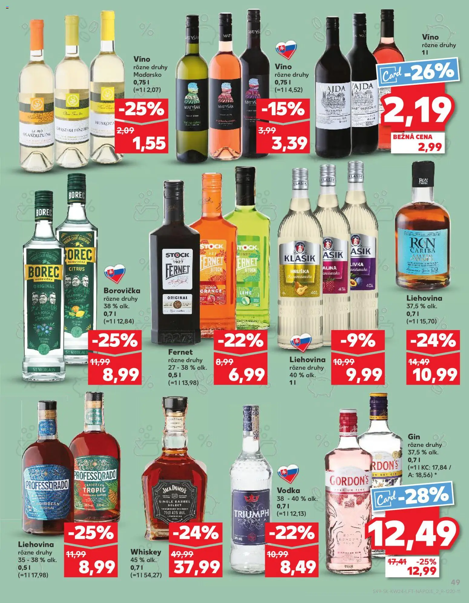 Nové Kaufland akcie – leták je platný od 11.06.2026 | Strana: 49 | Produkty: Borovička, Gin, Fernet, Fernet Stock
