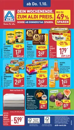 VALENSINA Saft, 100 % Saft aus Konzentrat; versch. Sorten, z. B. Orange oder Multivitamin; zzgl. Pfand = 0.25; 1-L-Flasche (Liter = 1.45) ab 28.09.2026 gültig | Seite: 32 | Produkte: Paulaner spezi, Iglo, Valensina, Paulaner
