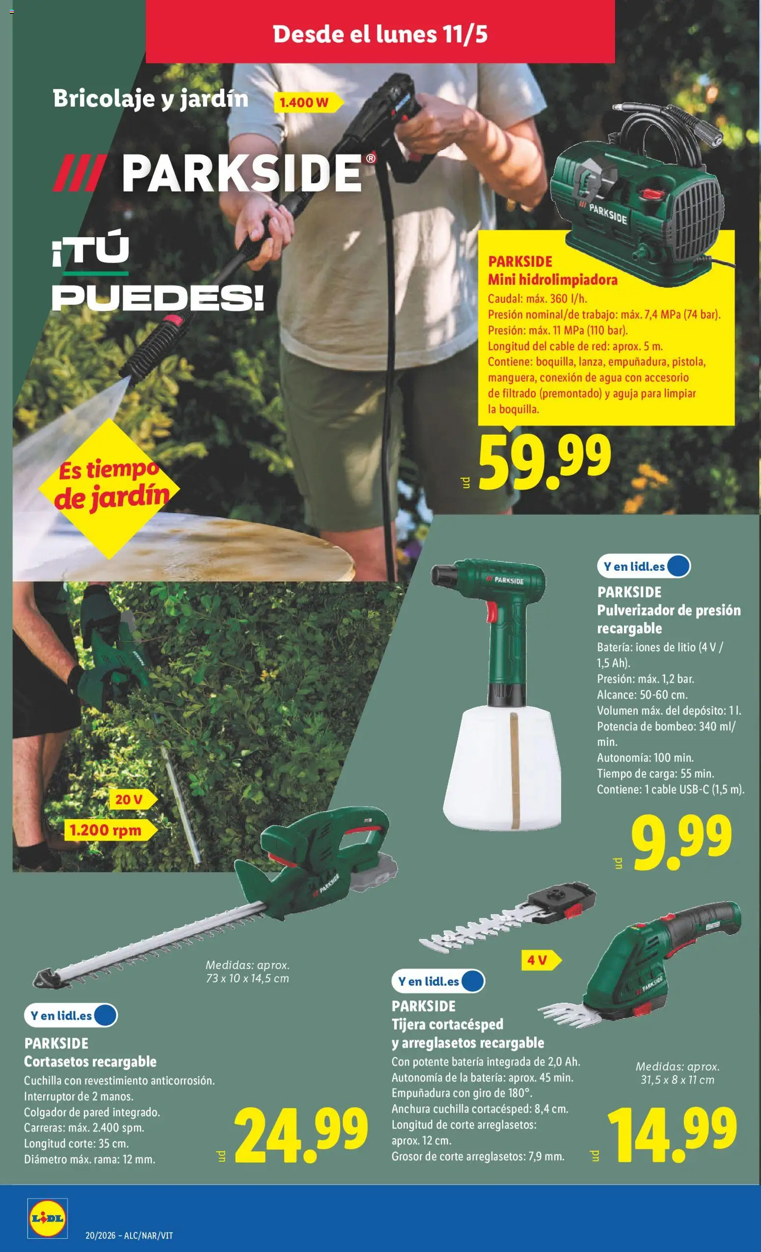 Lidl folleto de bazar │ válido desde el 11.05.2026 | Página: 6 | Productos: Hidrolimpiadora, Cortasetos, Cable, Απολυμαντικό