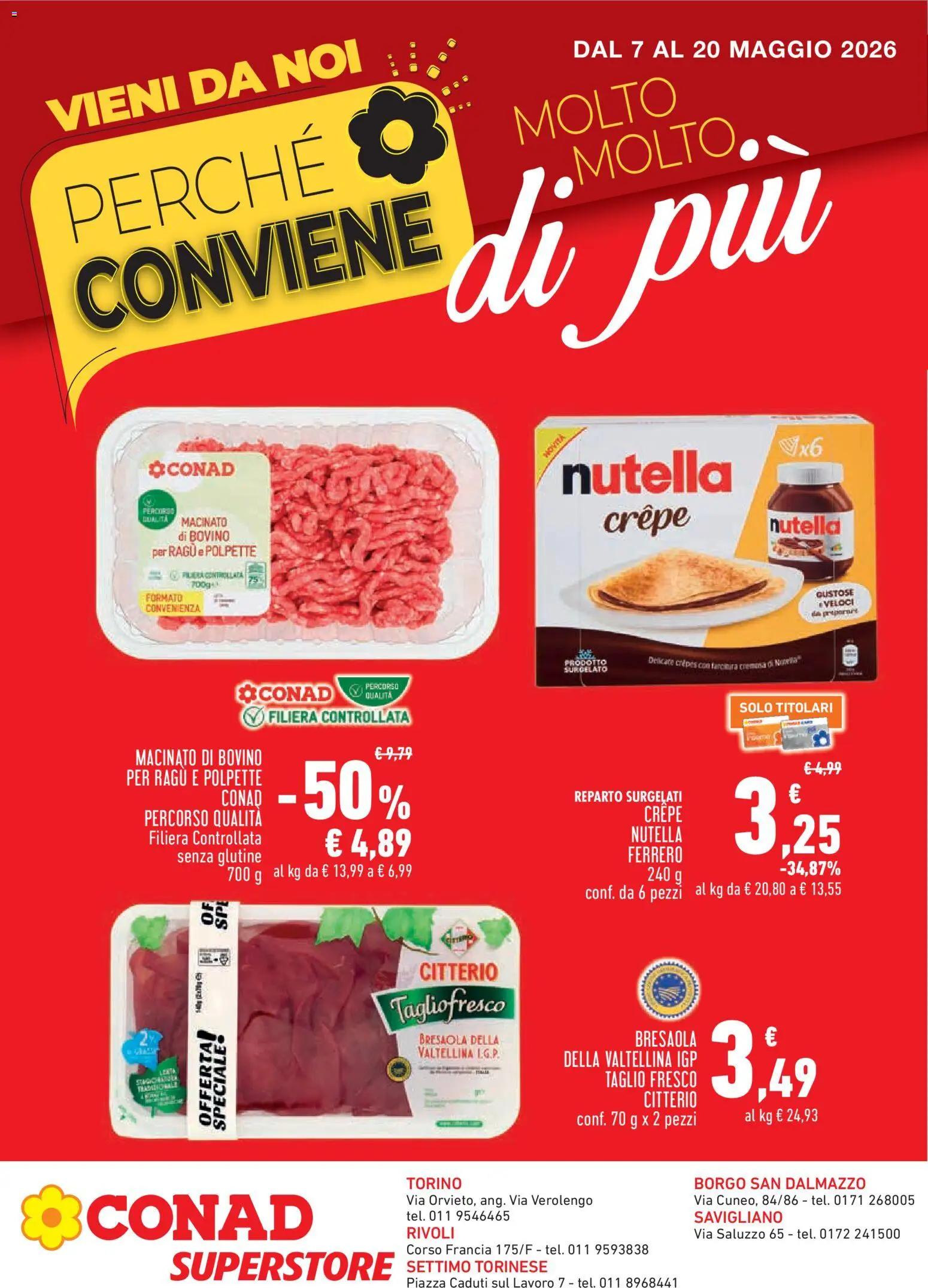 Volantino Conad del 07.05.2026 | Pagina: 1 | Prodotti: Bovino, Bresaola, Nutella, Macinato