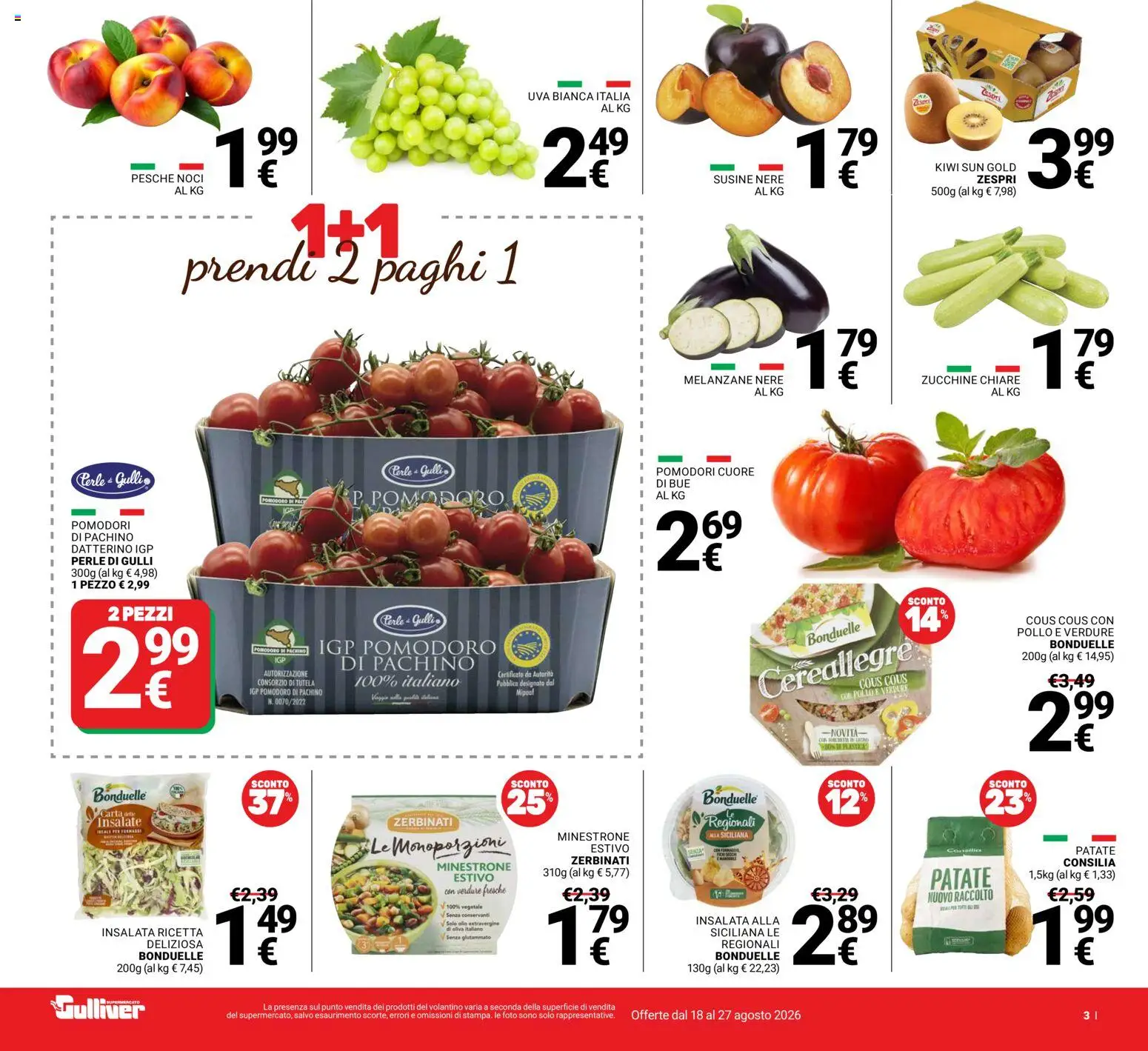 Volantino Gulliver del 18/08/2026 | Pagina: 3 | Prodotti: Minestrone, Verdure, Cous cous, Zucchine
