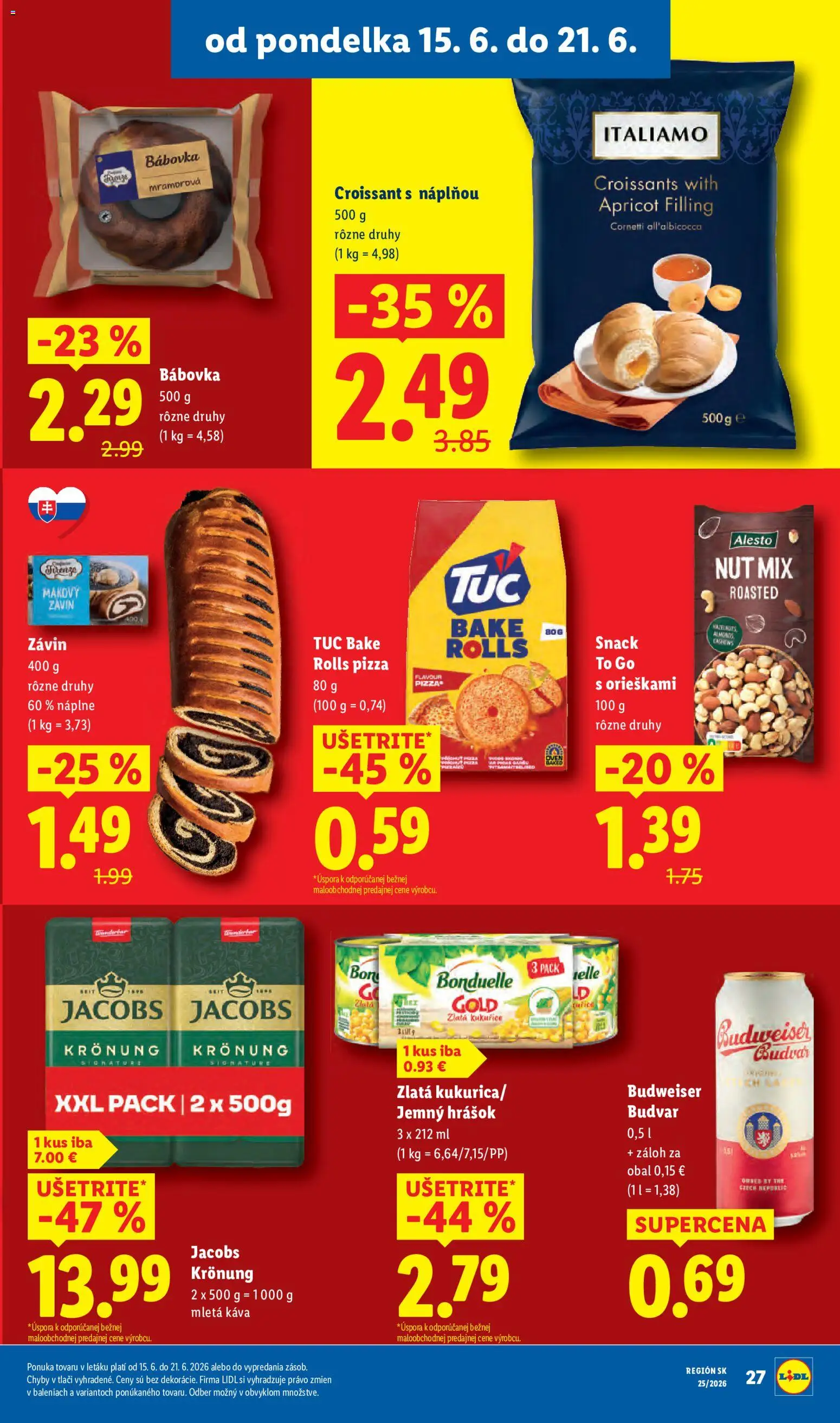 Nové Lidl akcie – leták je platný od 15.06.2026 | Strana: 37 | Produkty: Croissant, Závin, Hrášok, Jacobs Krönung