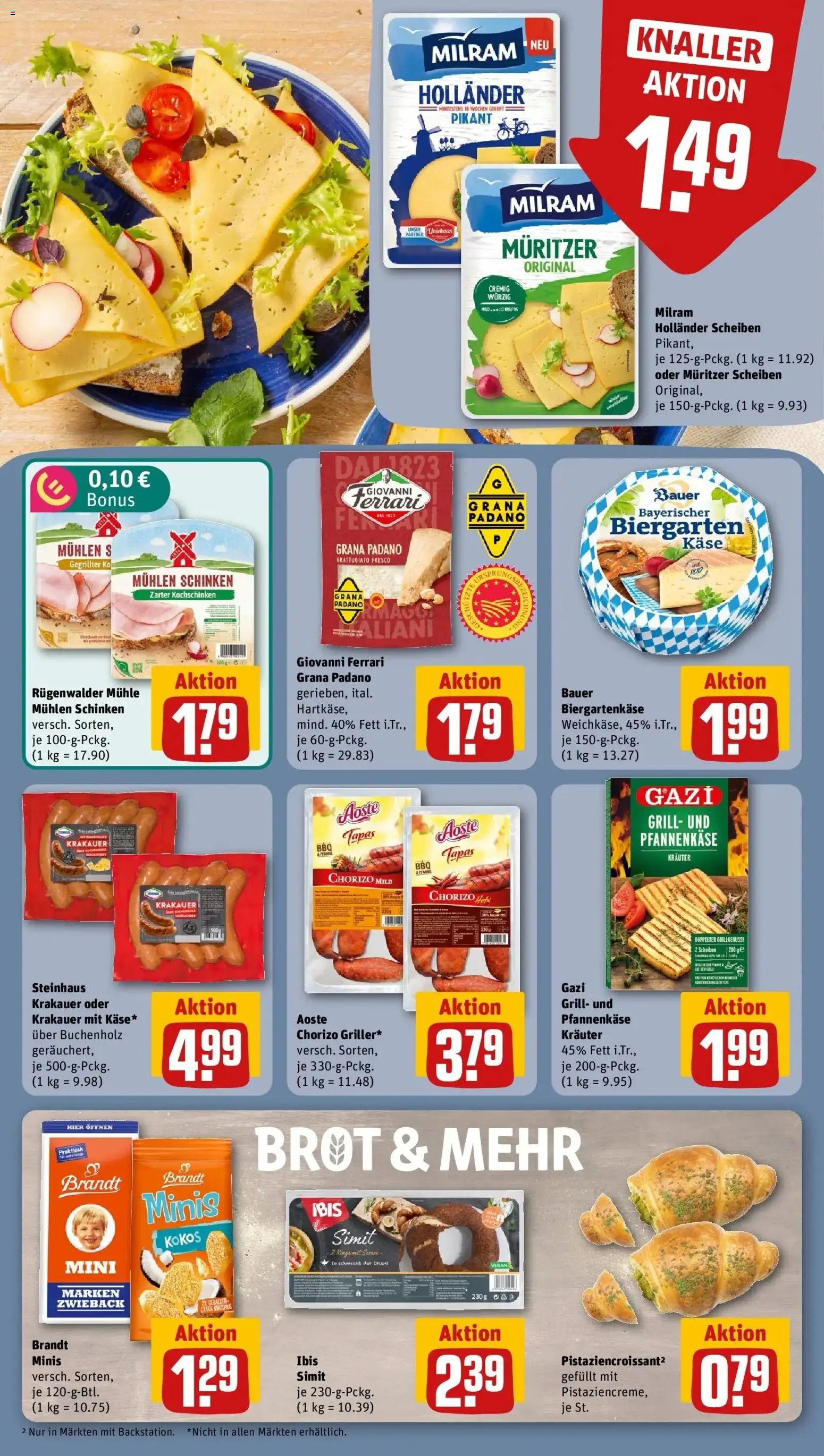 REWE Prospekt ab 10.08.2026 zum Blättern » Angebote | Seite: 14 | Produkte: Käse, Milram, Brot, Schinken
