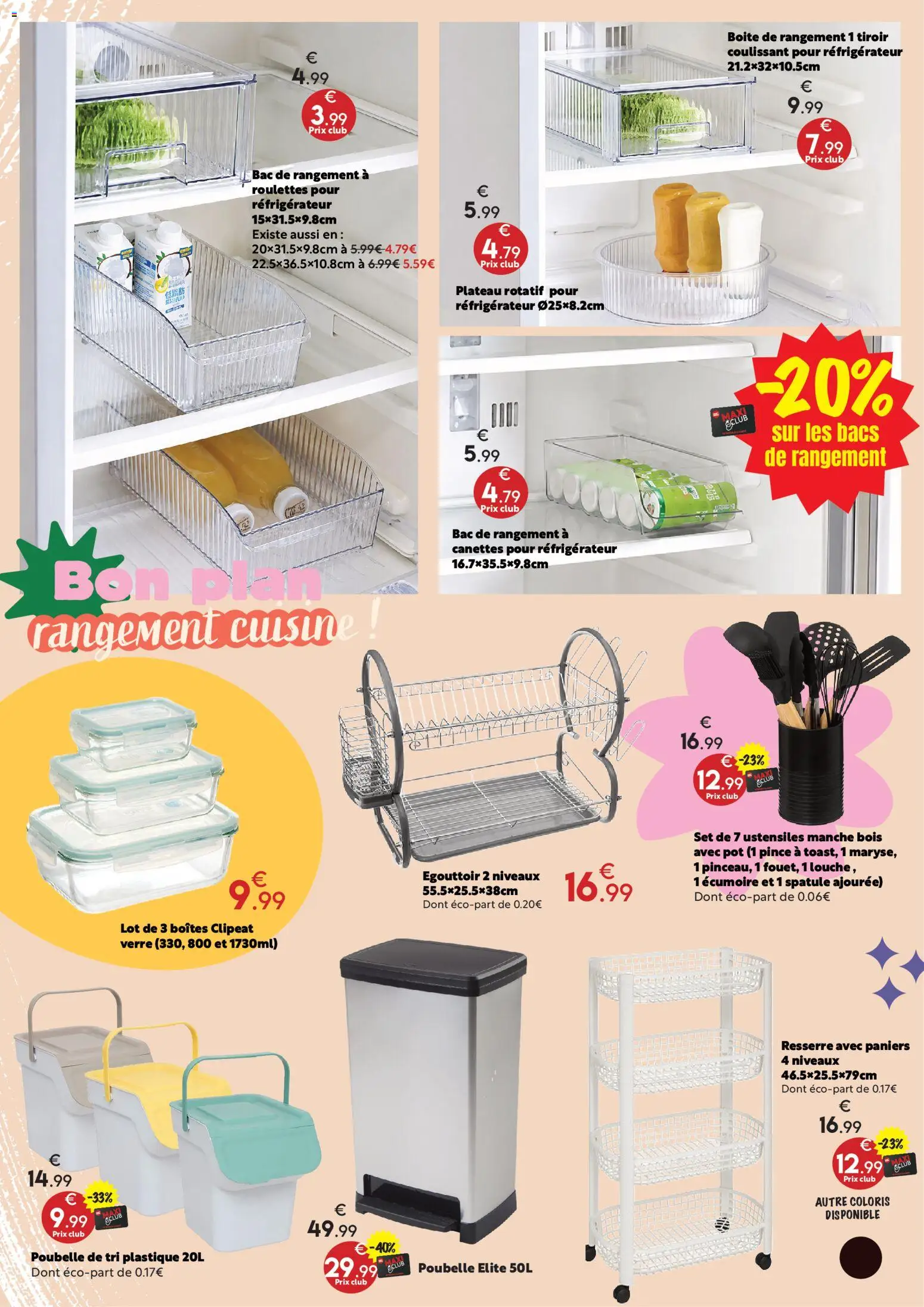 {H1} | Page: 13 | Produits: Écumoire, Poubelle, Réfrigérateur, Plateau