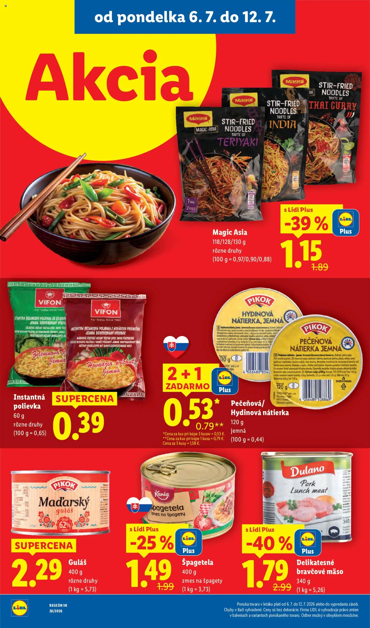 Nové Lidl akcie – leták je platný od 06.07.2026 | Strana: 42 | Produkty: Bravčové mäso, Špagety
