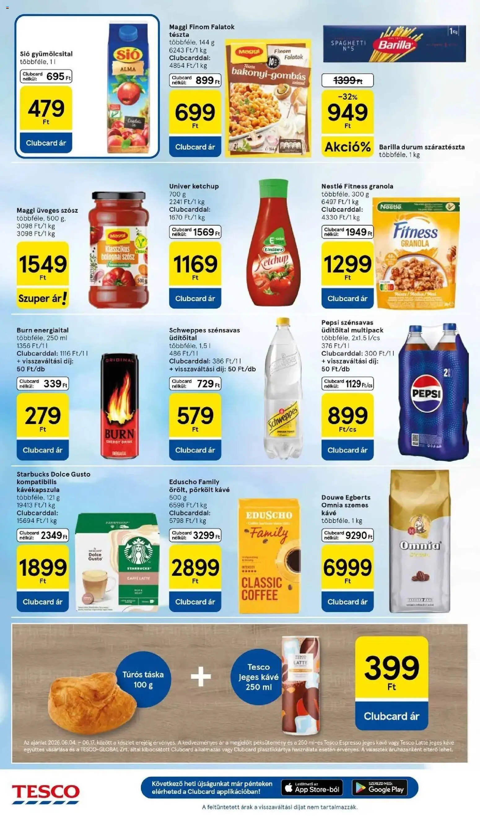 Tesco akciós ujság - amely érvényes a következő dátumtól: 10.06.2026 | Oldal: 6 | Termékek: Bolognai szósz, Kávékapszula, Energiaital, Száraztészta