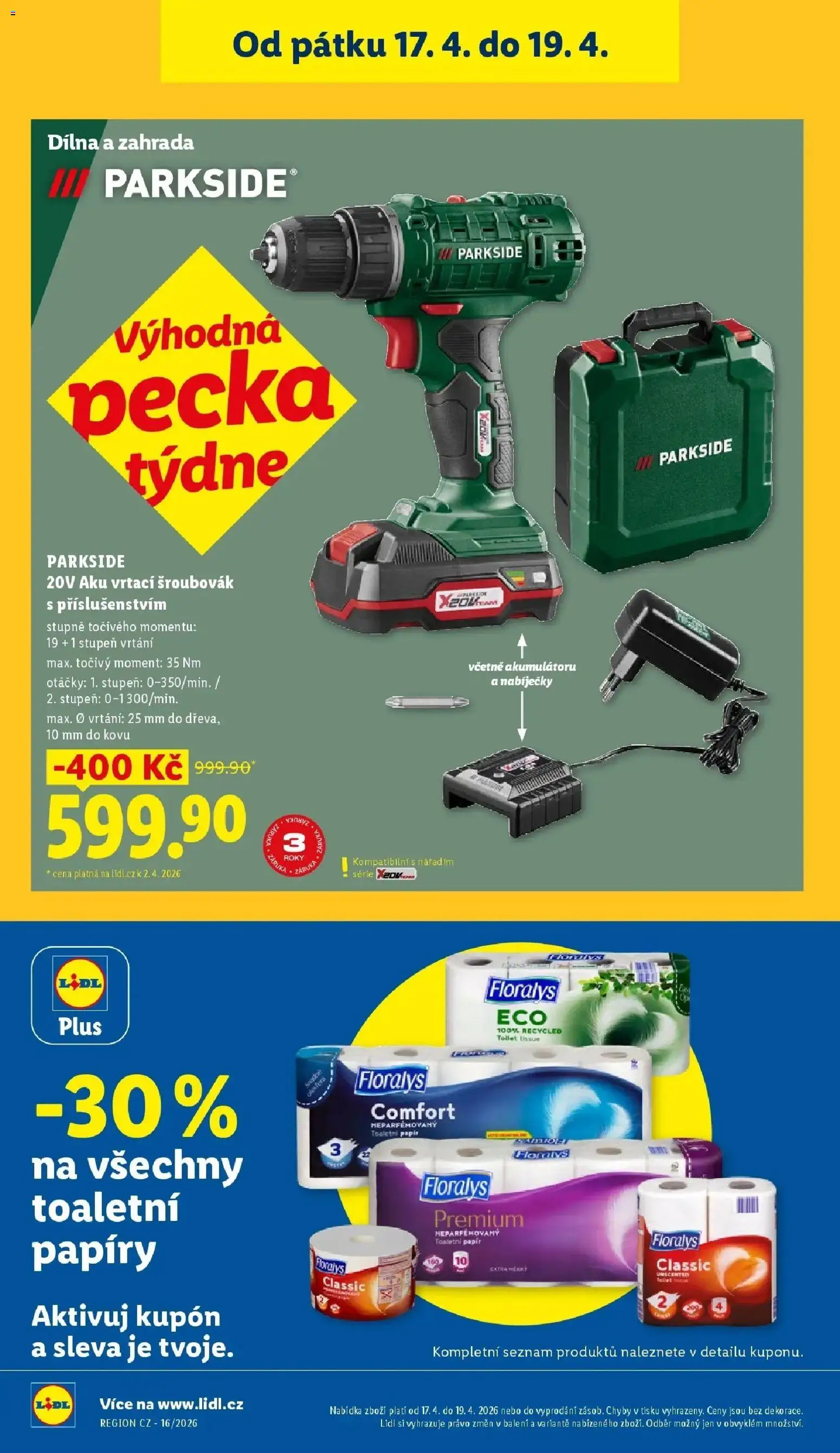 Lidl aktuální leták od 16.04.2026 | Strana: 40 | Produkty: Parkside, Zahrada, Šroubovák, Toaletní papír