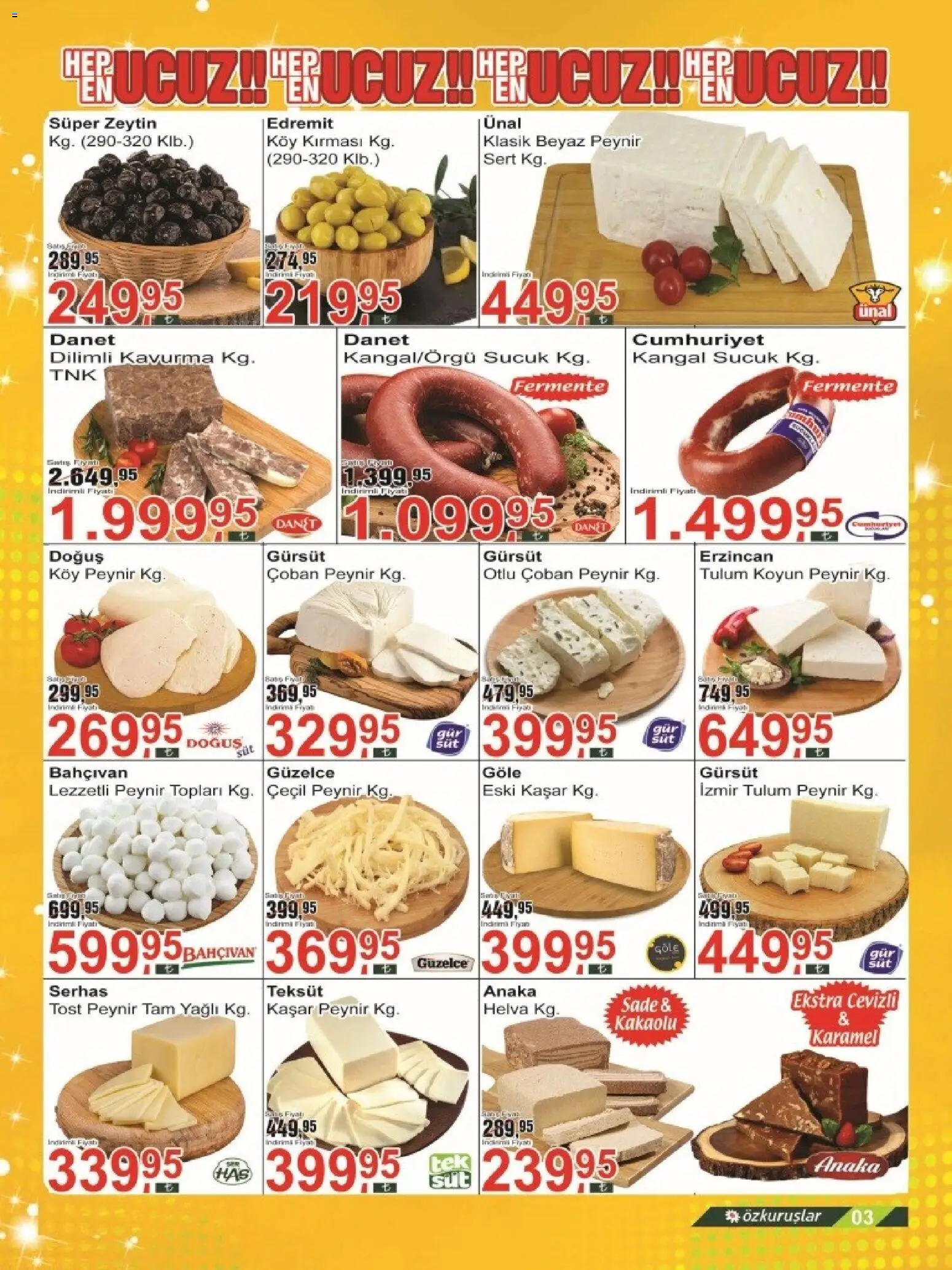 Özkuruşlar Katalog - 11.06.2026 tarihinden itibaren geçerlidir | Sayfa: 3 | Ürünler: Peynir, Tulum, Zeytin, Sucuk