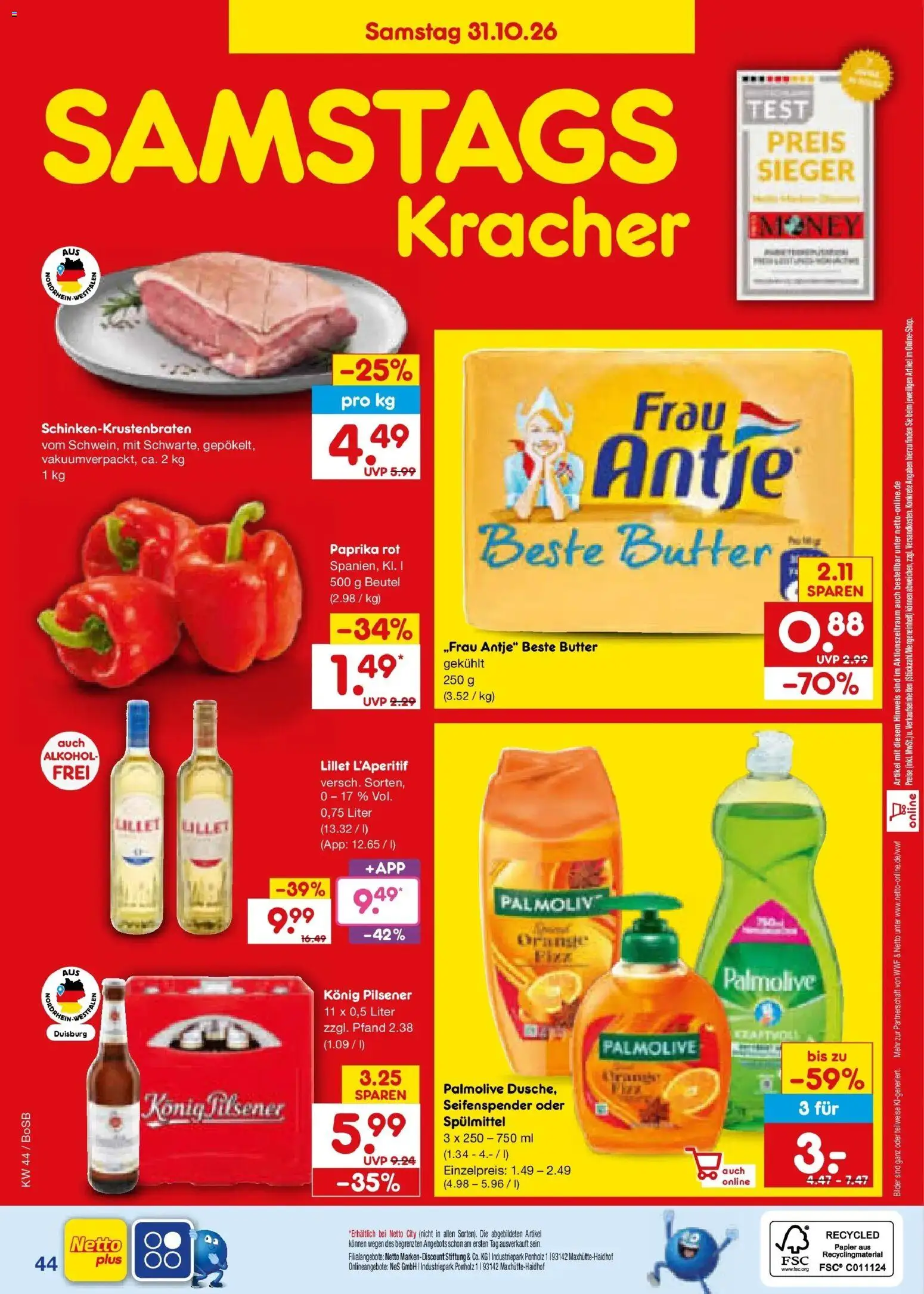 Netto Marken-Discount Prospekt Bochum – gültig ab 26.10.2026 | Seite: 58 | Produkte: Butter, Paprika rot, Bilder, Alkohol