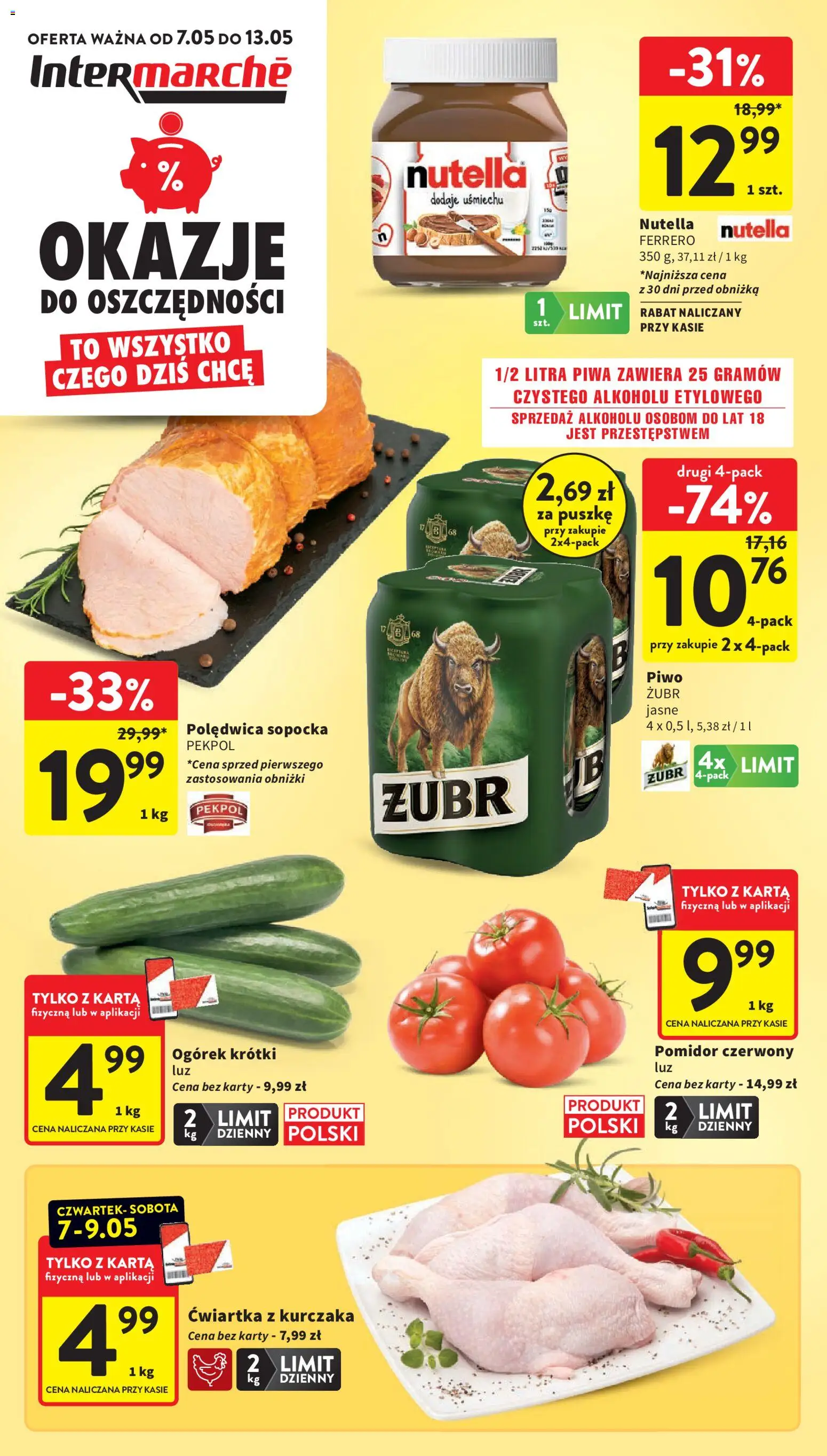 Intermarche gazetka od 07.05.2026 | Strona: 1 | Produkty: Karta, Nutella, Piwo, Ćwiartka z kurczaka