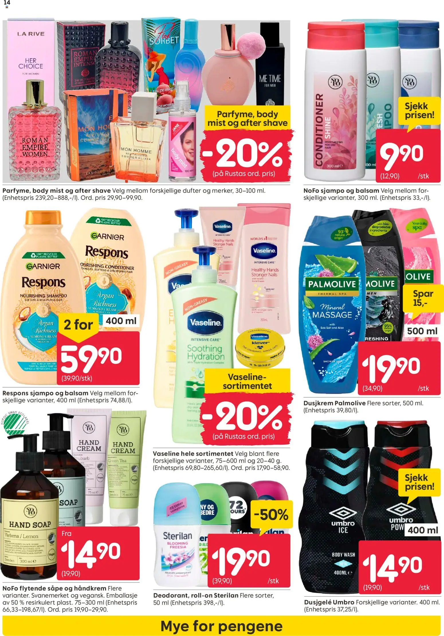 {H1} | Side: 14 | Produkter: Body Wash, Dusjkrem, Jupe en jean, Balsam