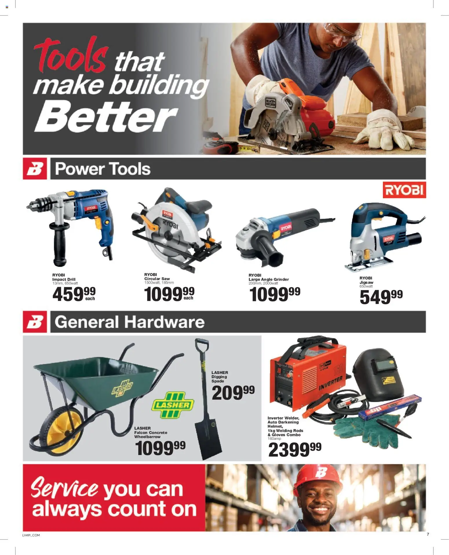 New Build It catalogue – valid from 24/06/2026 | Page: 7 | Products: Gloves, Wheelbarrow, Spade, Angle grinder