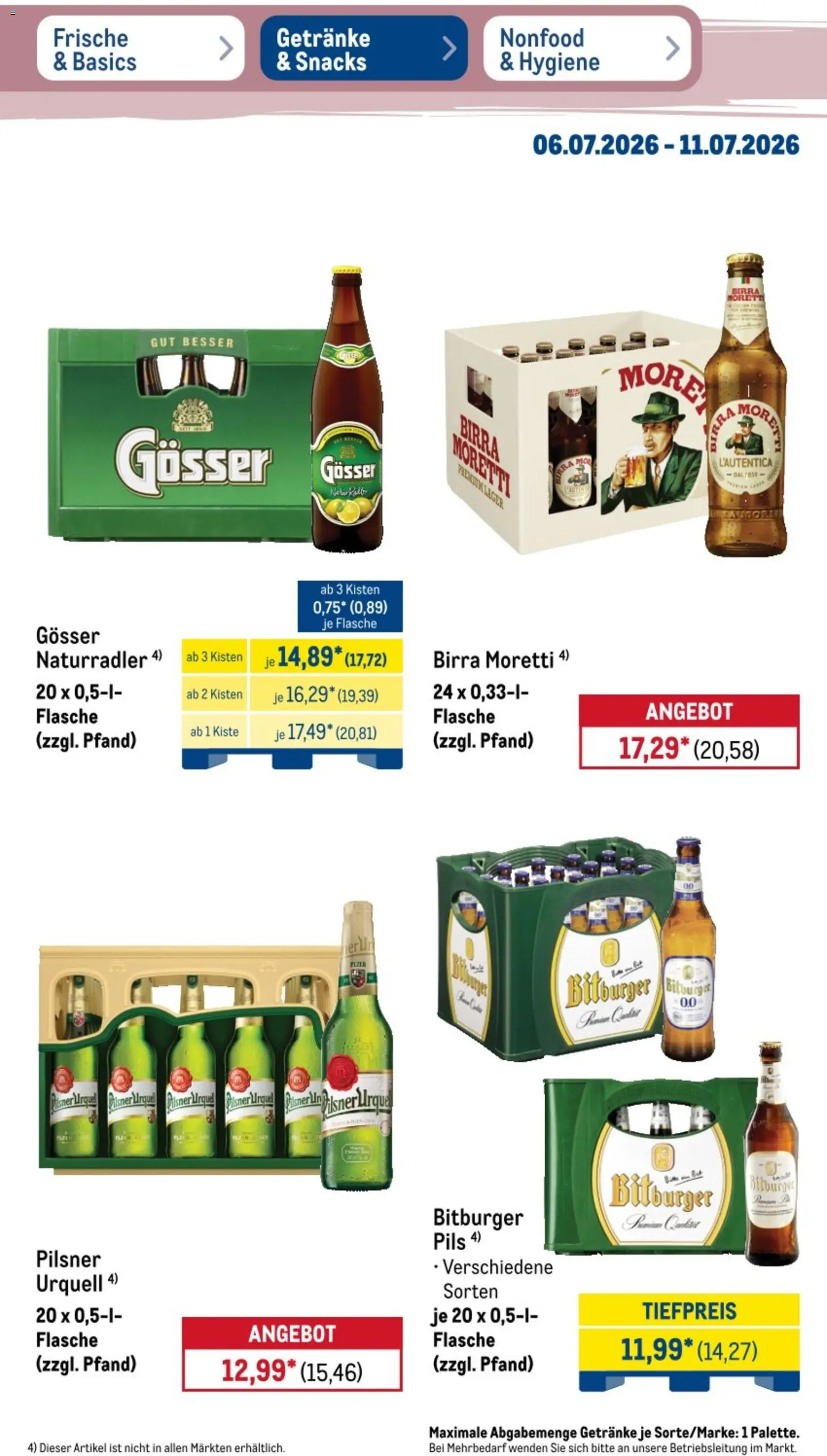 Metro Non Food & Hygiene – gültig ab 06.07.2026 | Seite: 22 | Produkte: Bitburger, Pilsner urquell