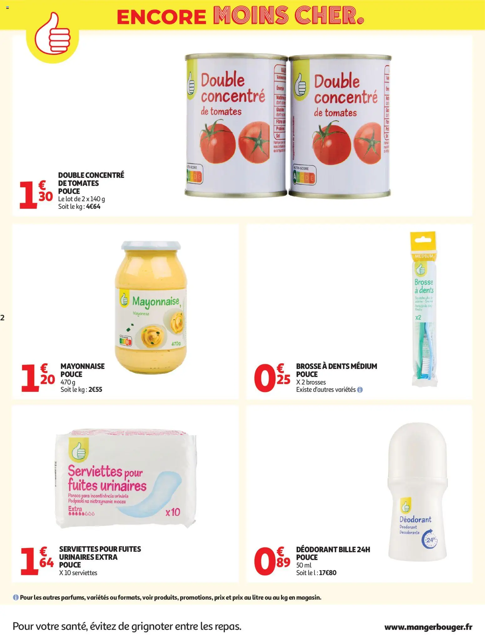 {H1} | Page: 2 | Produits: Déodorant, Brosse à dents, Mayonnaise, Tomates