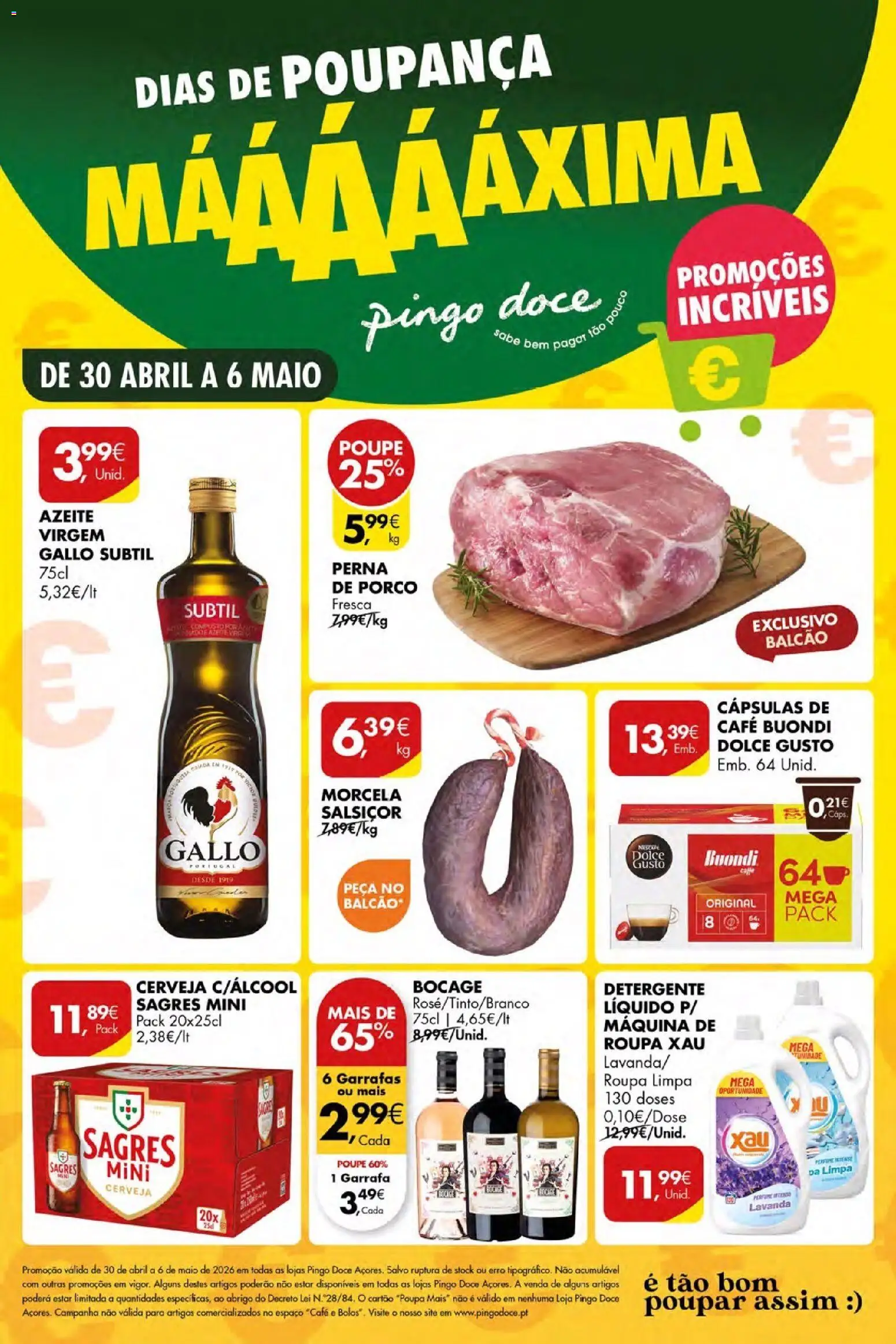 Pingo Doce Poupe Esta Semana Açores │ válido de 30.04.2026 | Página: 1 | Produtos: Detergente, Café, Cerveja, Dolce gusto