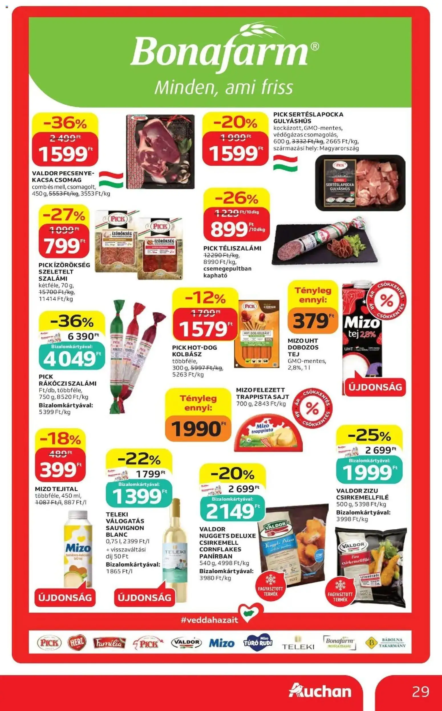 Auchan akciós újság Szolnok - 2026.10.01. -tól/töl > akció, lapozható szórólap 🛍️ | Oldal: 29 | Termékek: Kolbász, Pick téliszalámi, Csirkemellfilé, Csirkemell