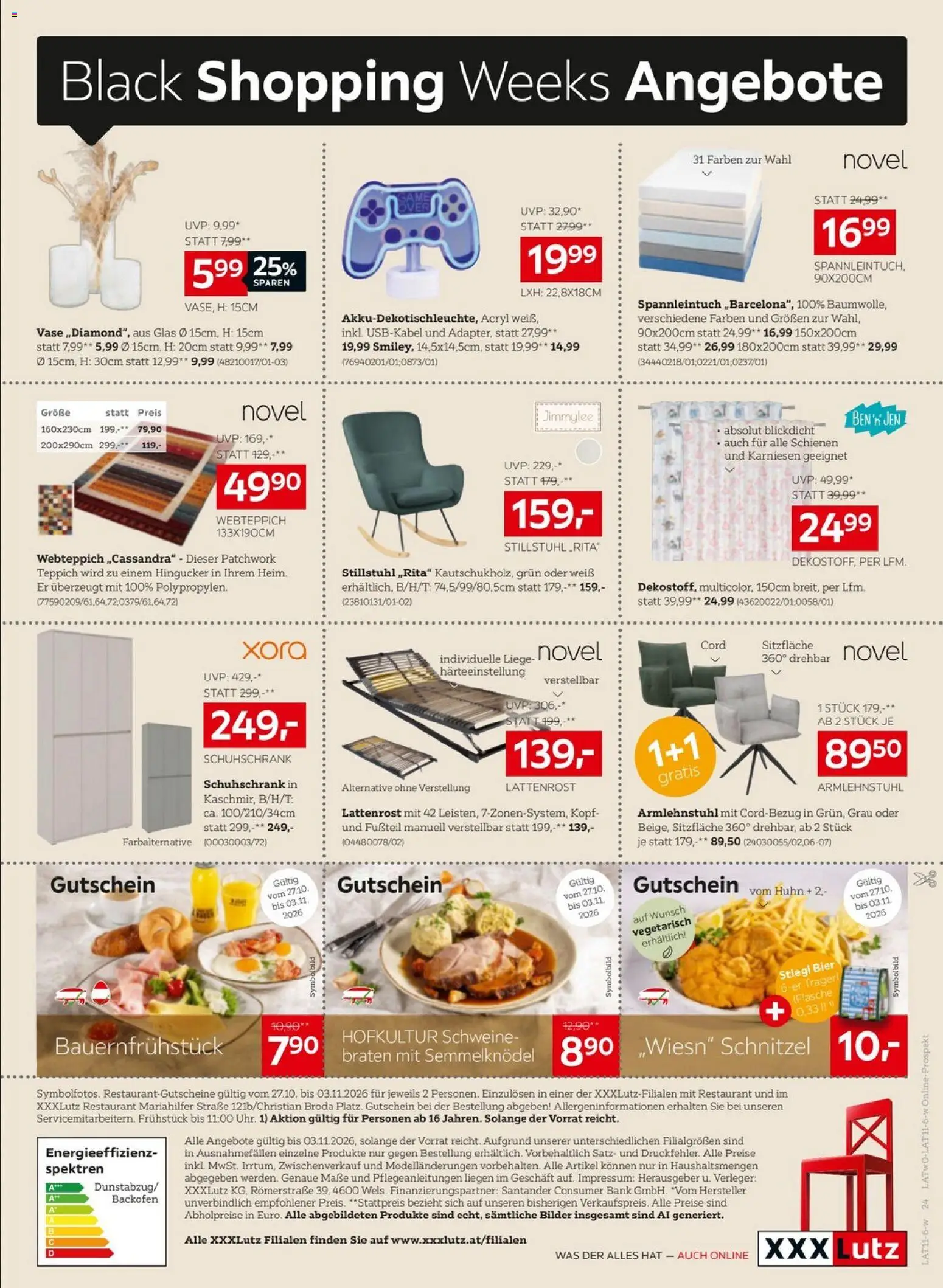 XXXLutz - Black Friday gültig ab 27.10.2026 | Seite: 23 | Produkte: Lattenrost, Teppich, Vase, Bier