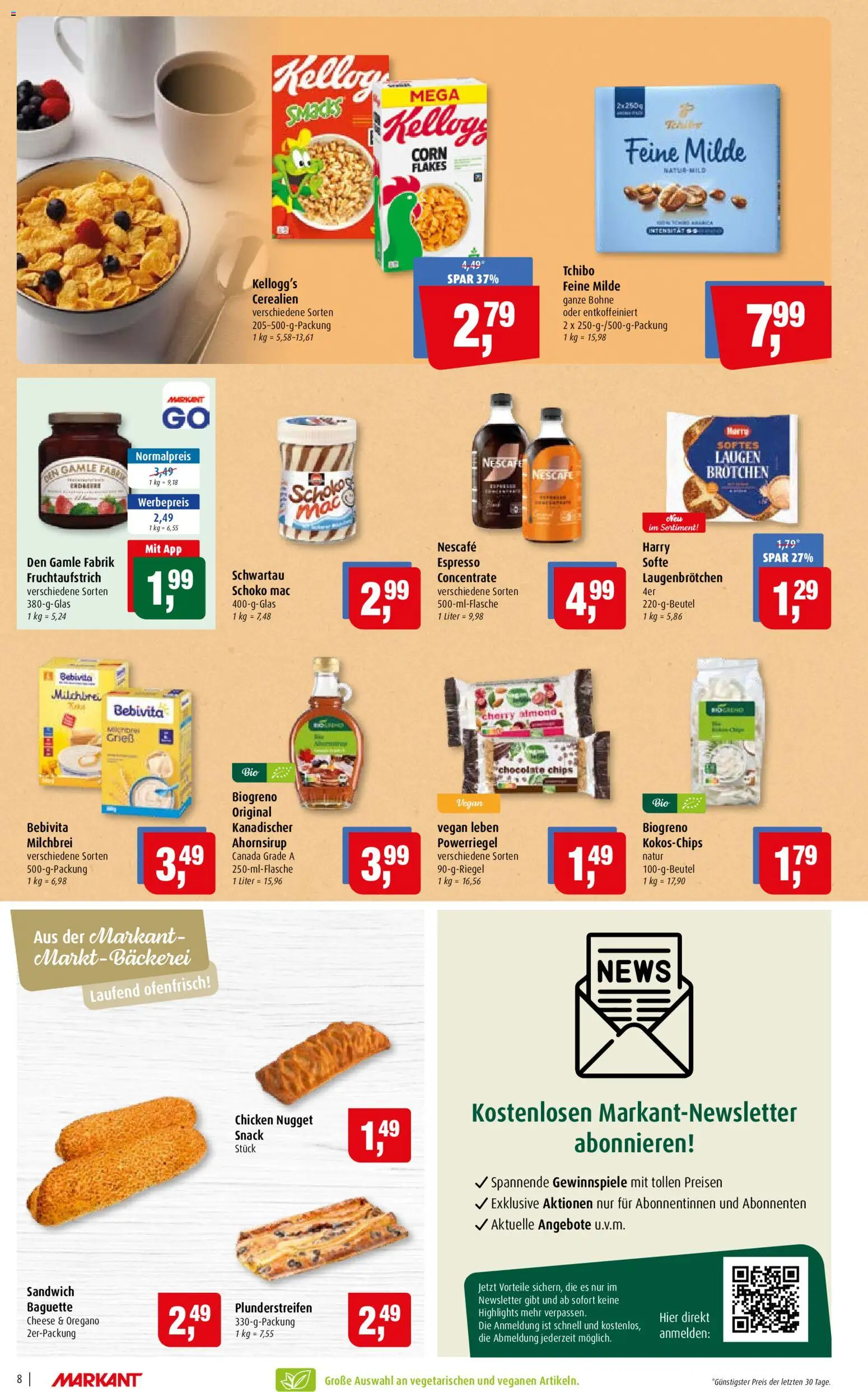 Markant Prospekt – gültig ab 24.08.2026 | Seite: 8 | Produkte: Bäckerei, Baguette, Kellogg's, Chips