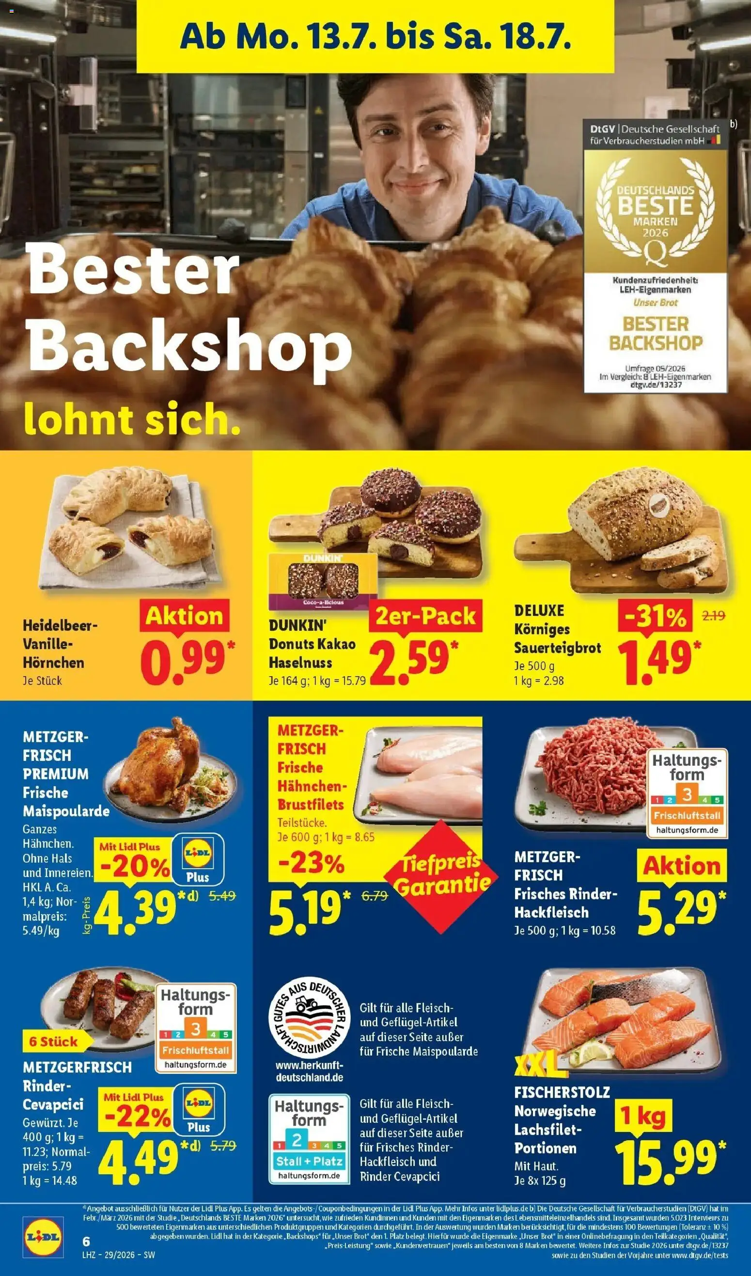 Lidl Prospekt Weikersheim – gültig ab 13.07.2026 | Seite: 14 | Produkte: Donuts, Brot, Fleisch, Hackfleisch