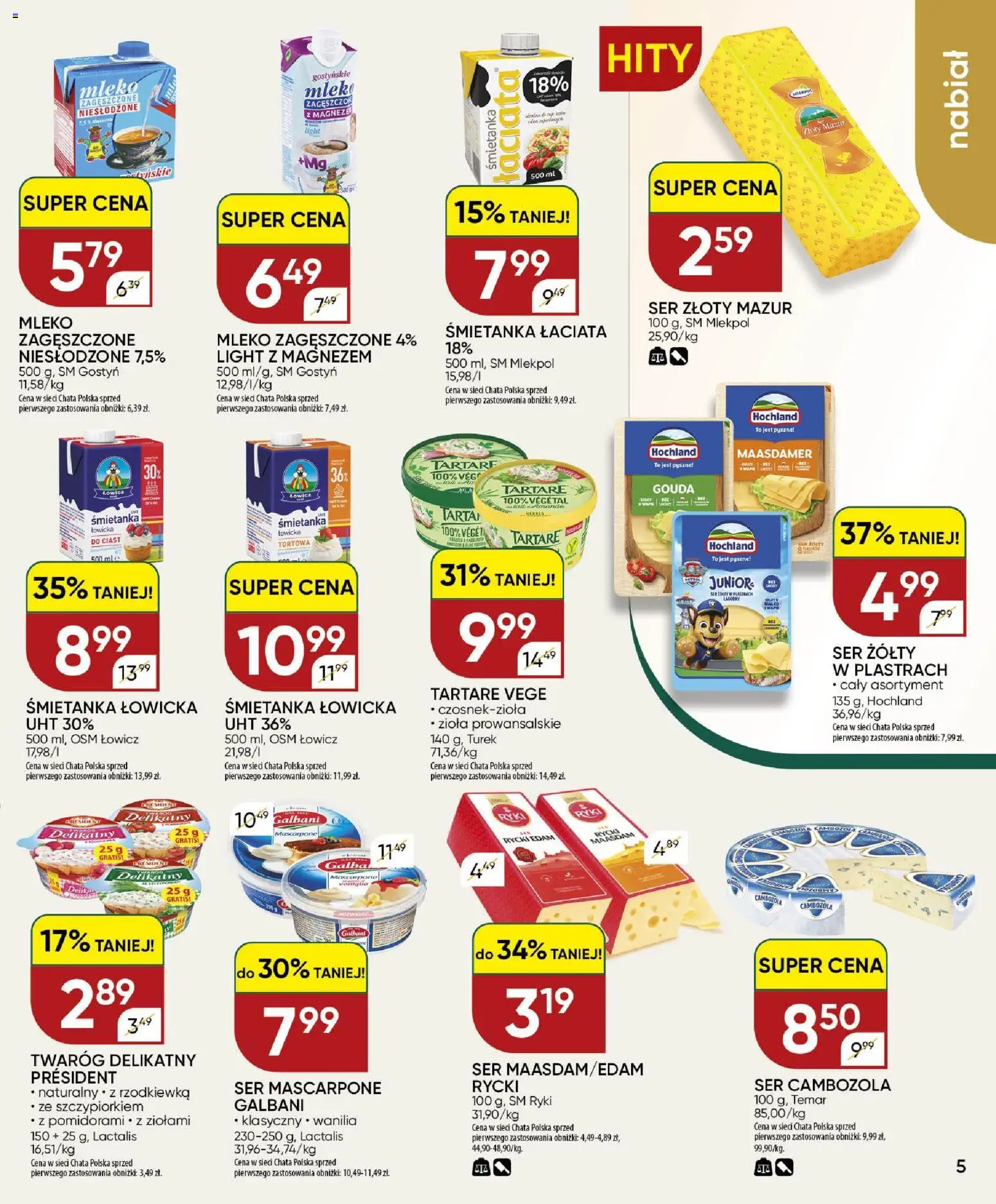Chata Polska gazetka od 10.09.2026 | Strona: 5 | Produkty: Ser żółty, Zioła prowansalskie, Mleko, Wanilia