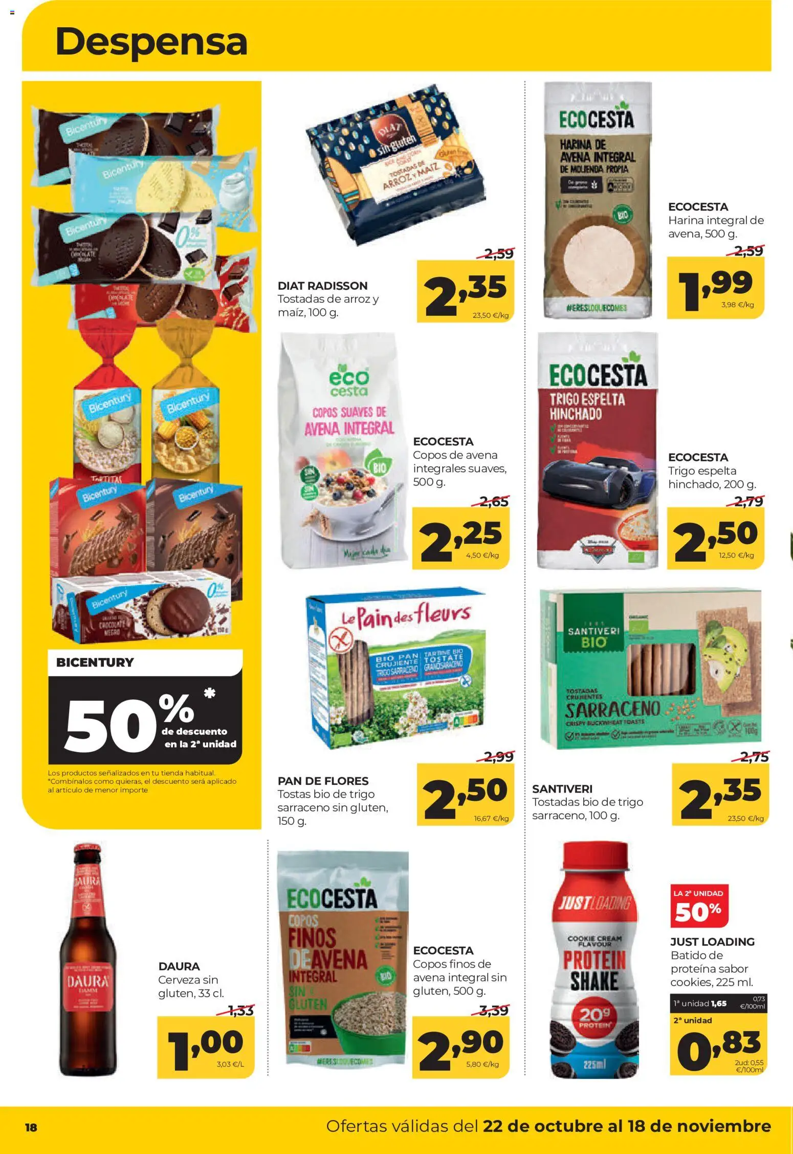 Alimerka folleto Asturias │ válido desde el 22/10/2026 | Página: 18 | Productos: Proteína, Harina integral, Copos de avena, Harina