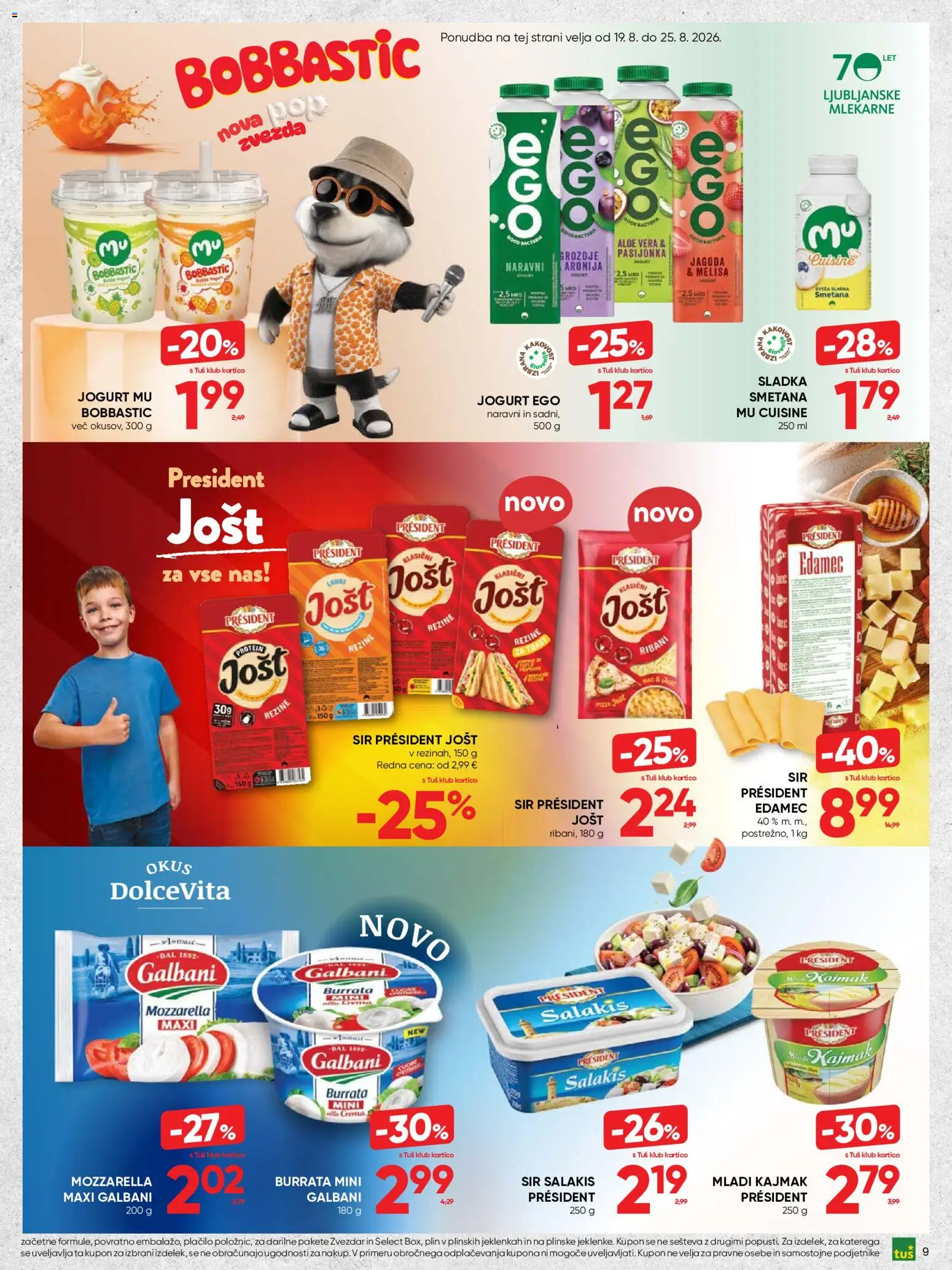Novi Tuš katalog ponudbe – veljaven od 19.08.2026 | Stran: 9 | Izdelki: Grozdje, Aloe Vera, Edamec, Mozzarella