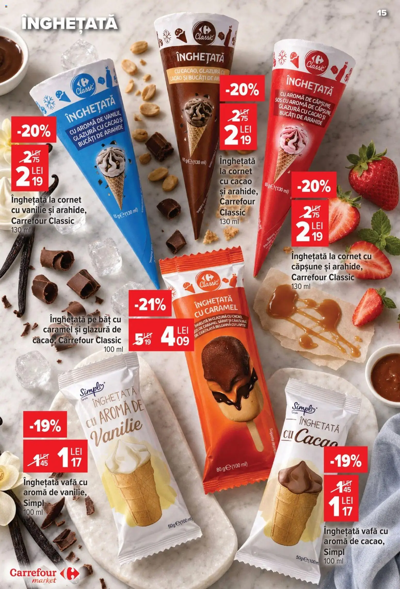 Noul catalog Carrefour – valabil de la 08.07.2026 | Pagină: 16 | Produse: Arahide, Lapte, Cacao, Înghețată