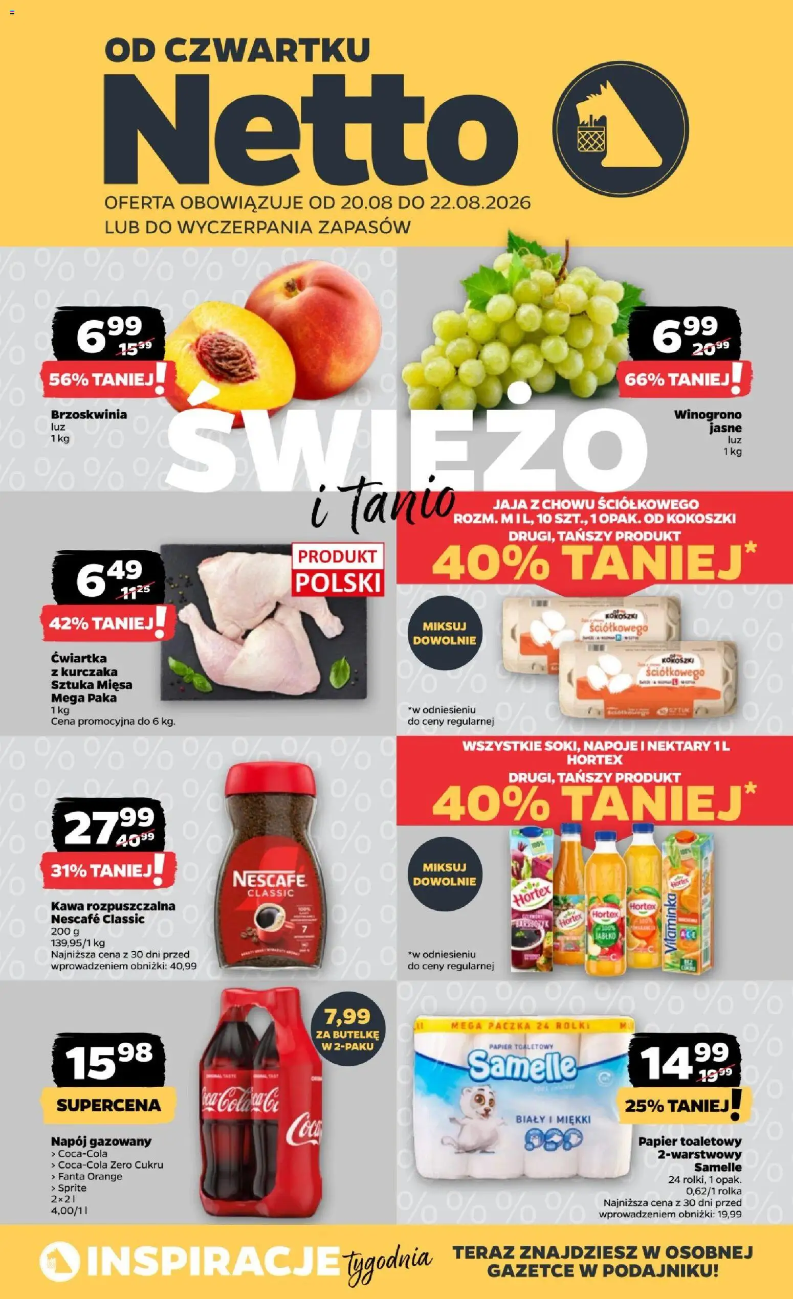 Netto gazetka od czwartku od 20.08.2026 | Strona: 1 | Produkty: Rolki, Sprite, Kawa, Ćwiartka z kurczaka